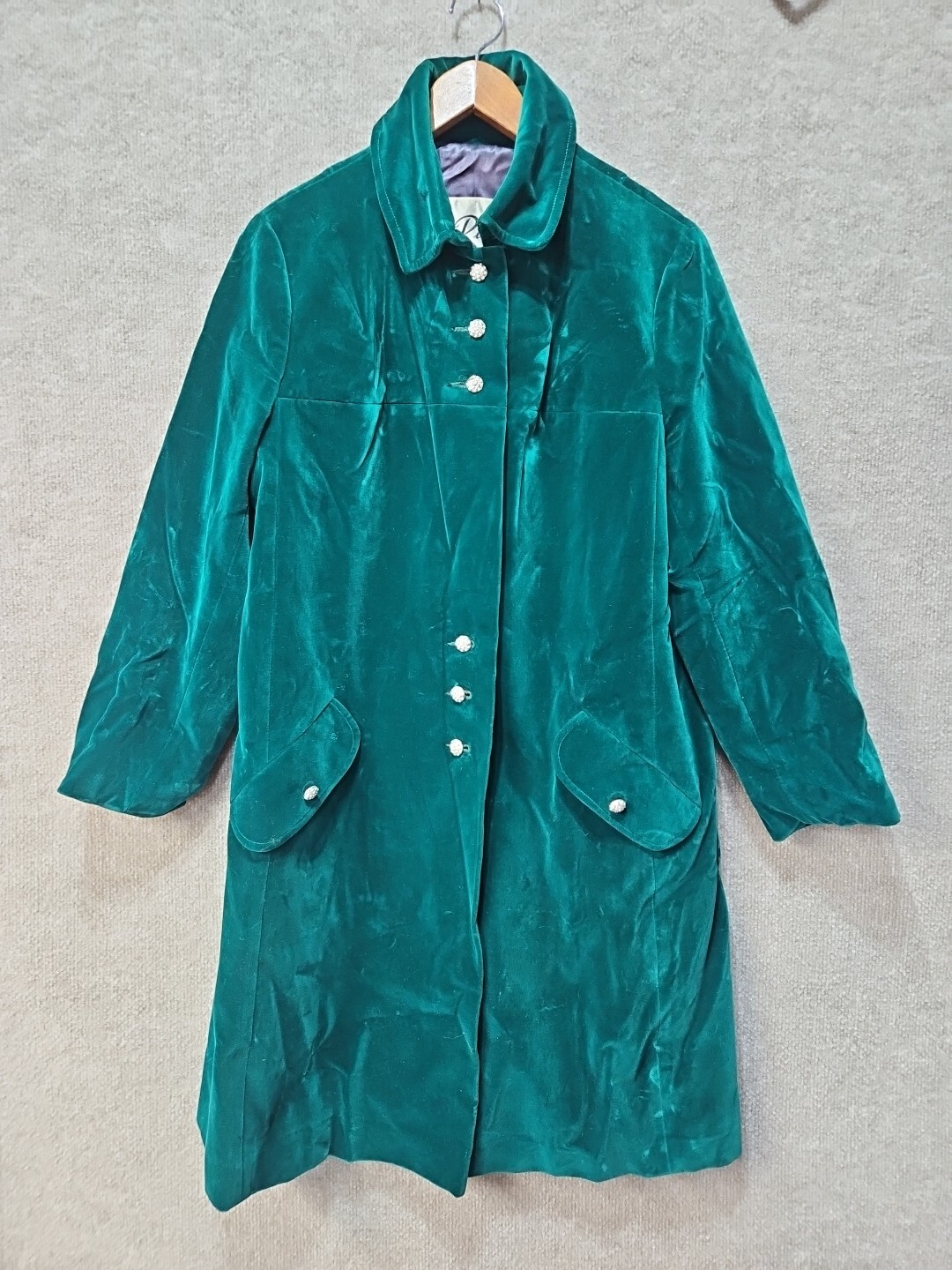 Vintage Lou Ritchie of Montreal Velour Dress Coat Emerald Green