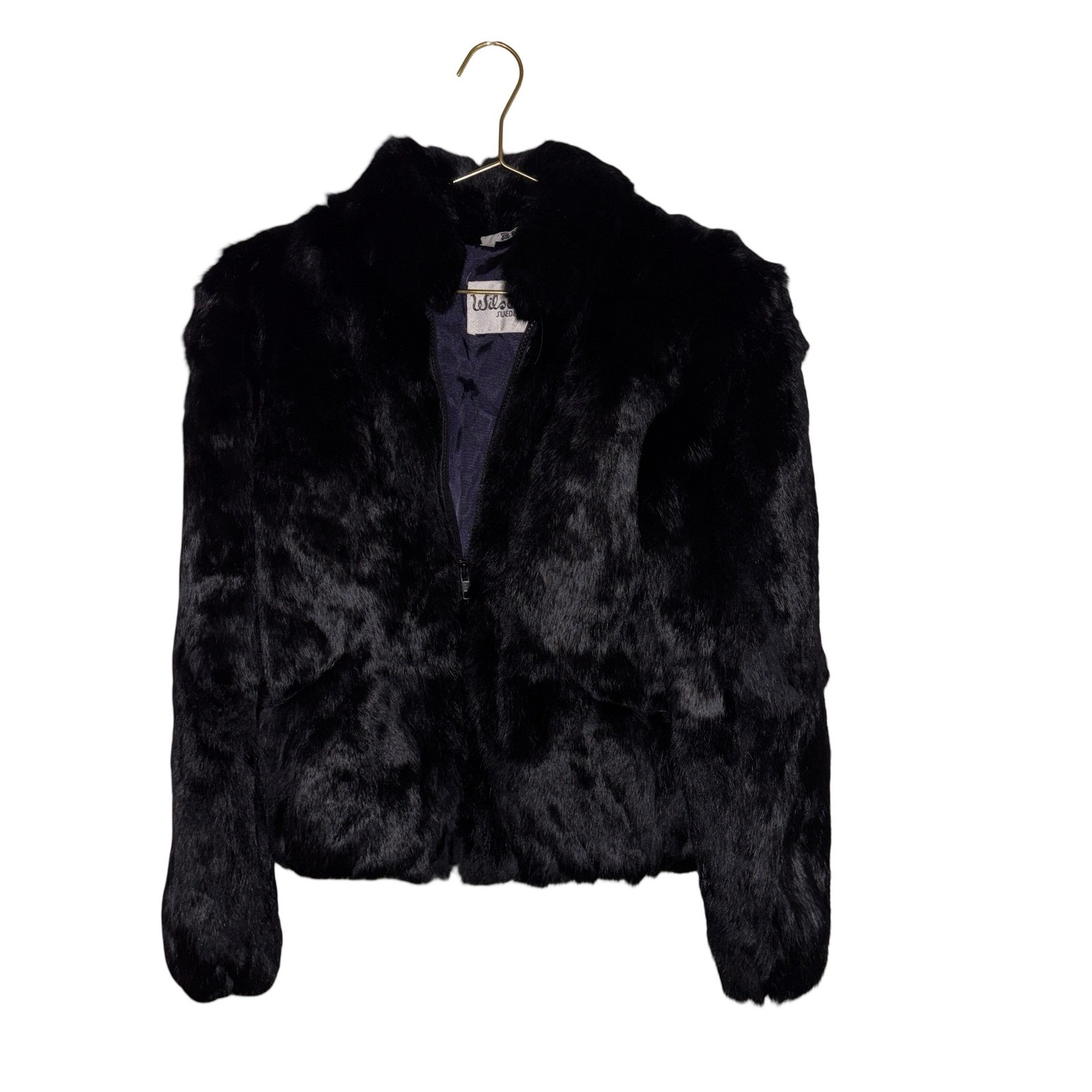 Y2K Vintage Wilsons Suede & Leather Black Rabbit Fur Bomber Jacket Hong Kong M