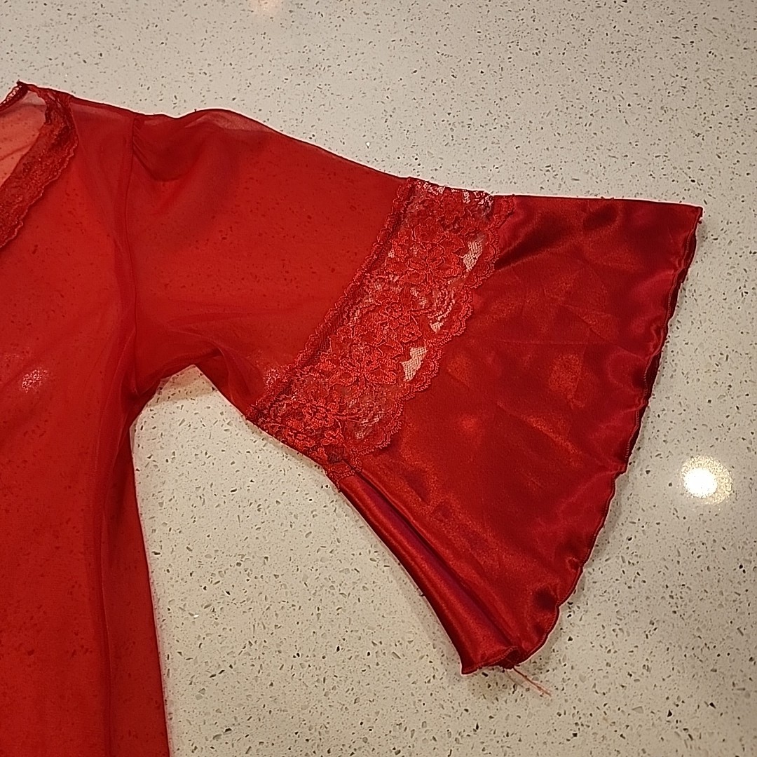 Vintage Intimo Amore Bed Jacket Red Sheer One Size Lingerie Bell Sleeve