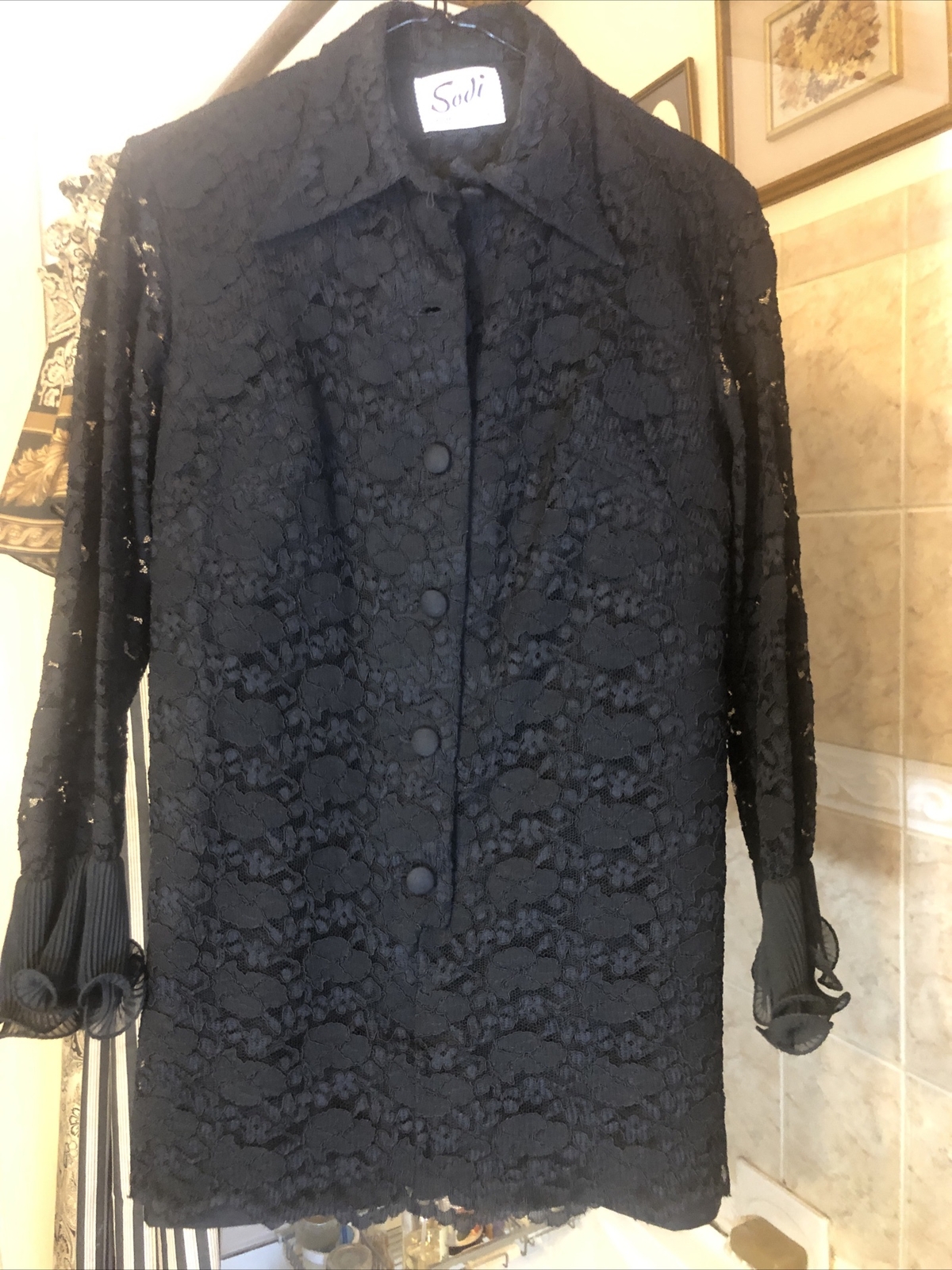 Vtg SO’DI Miami 1970’s Style Maxi Dress Two Pc Black Lace -Top & Skirt Size 6-8