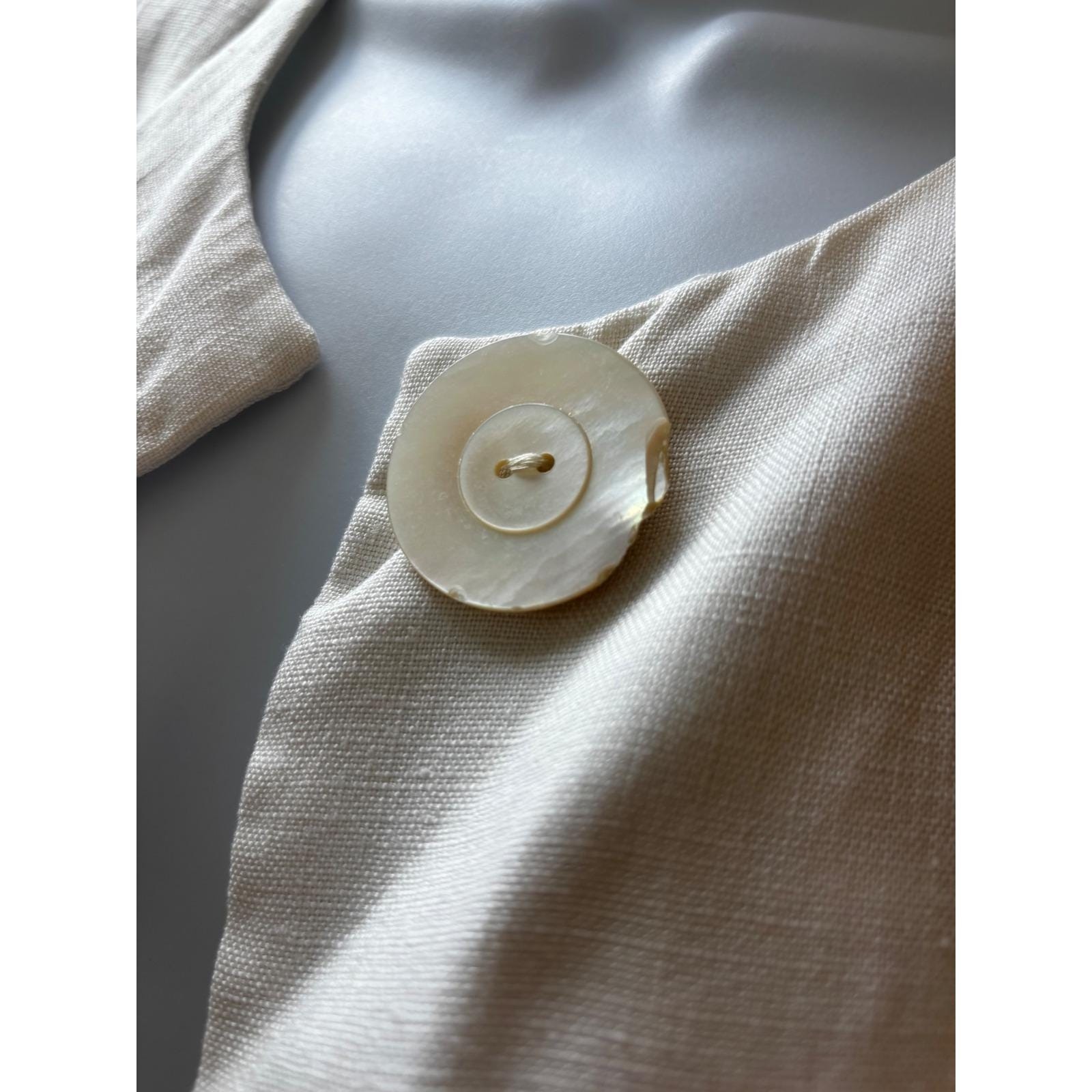 Vintage 60s Linen Tunic Skirt Set Margarets Lubbock Cream Mother of Pearl Mod 4