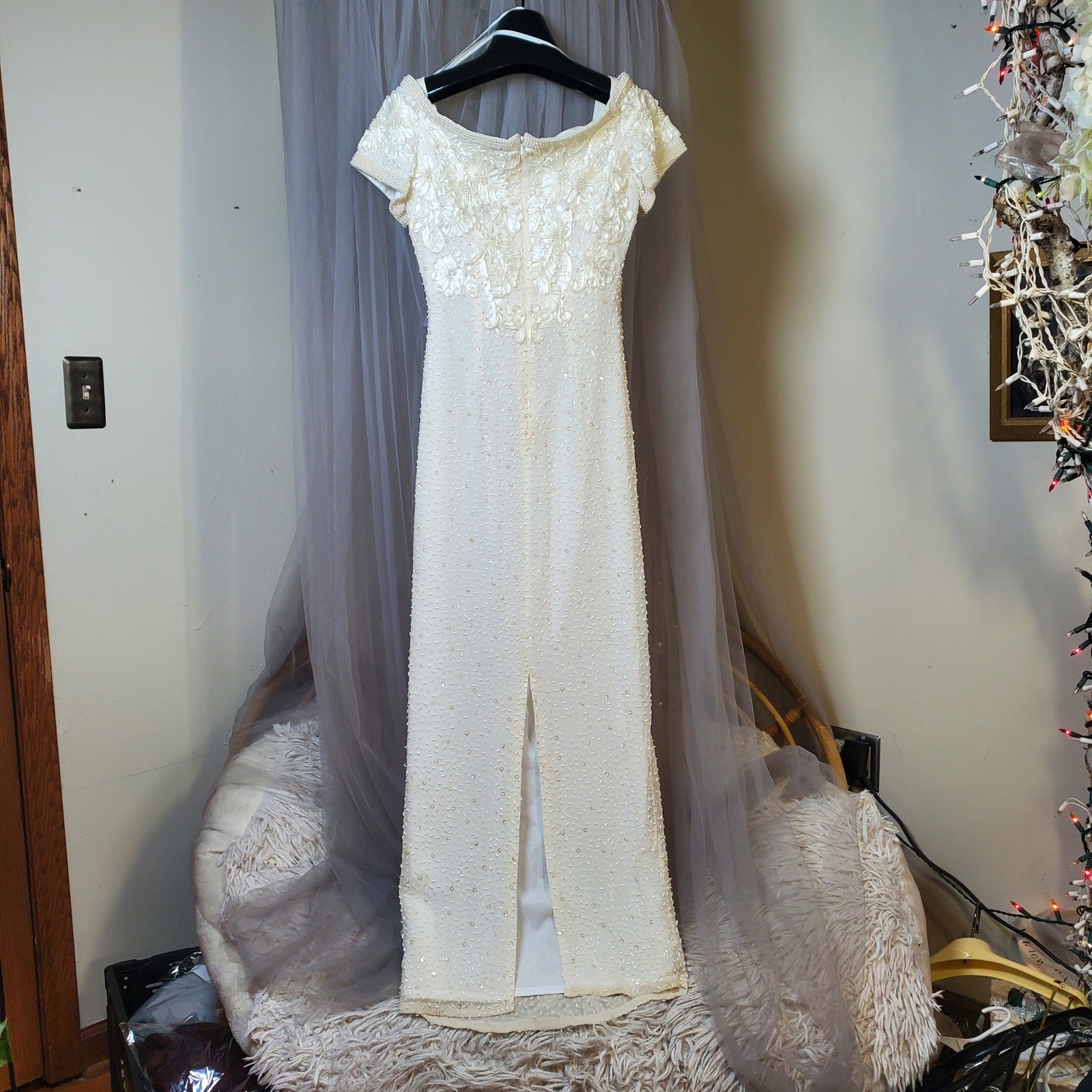 Ted Lapidus Gatsby Silk Ivory Maxi Dress Ethereal Beaded Wedding Size 8 Antique