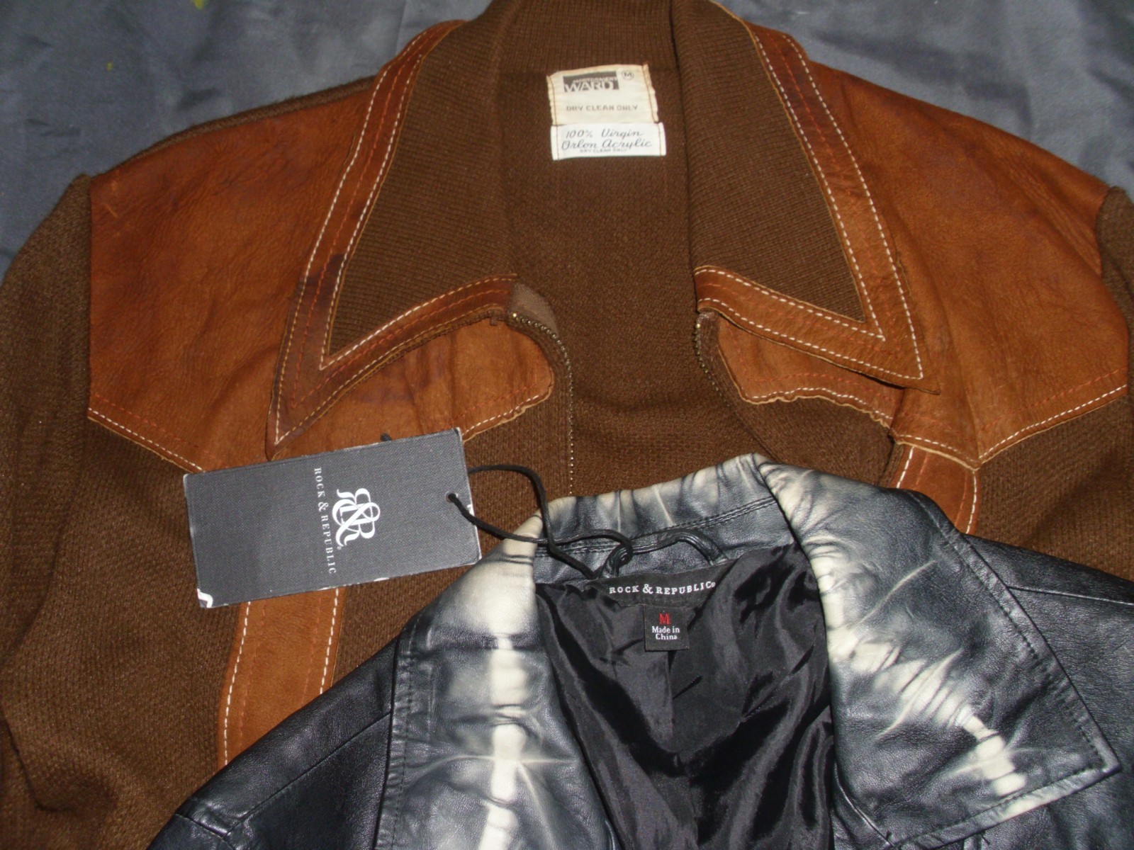 Lot of 3 Vintage Mont.Ward Orlon Acrylic Swet.Rock & Republic, i e Leather Coats