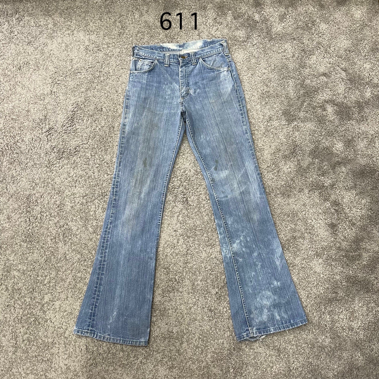 True Vintage 70s Hippie Denim Lee Flare Jeans Actual 31.5×34 Distressed