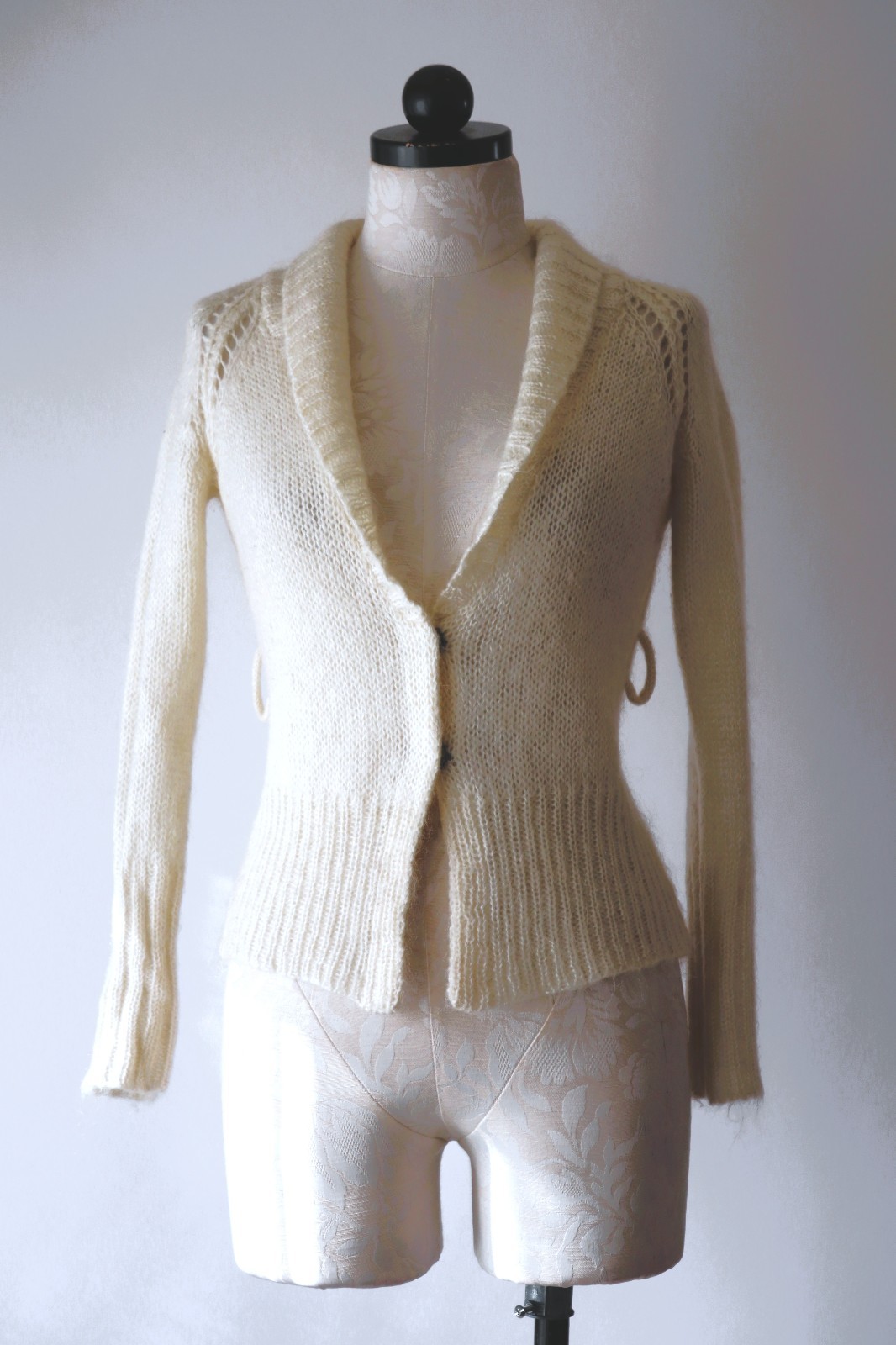 Y2K Isabel Marant Cream Fuzzy Mohair Romantic Cropped Cardigan Sweater Women XS