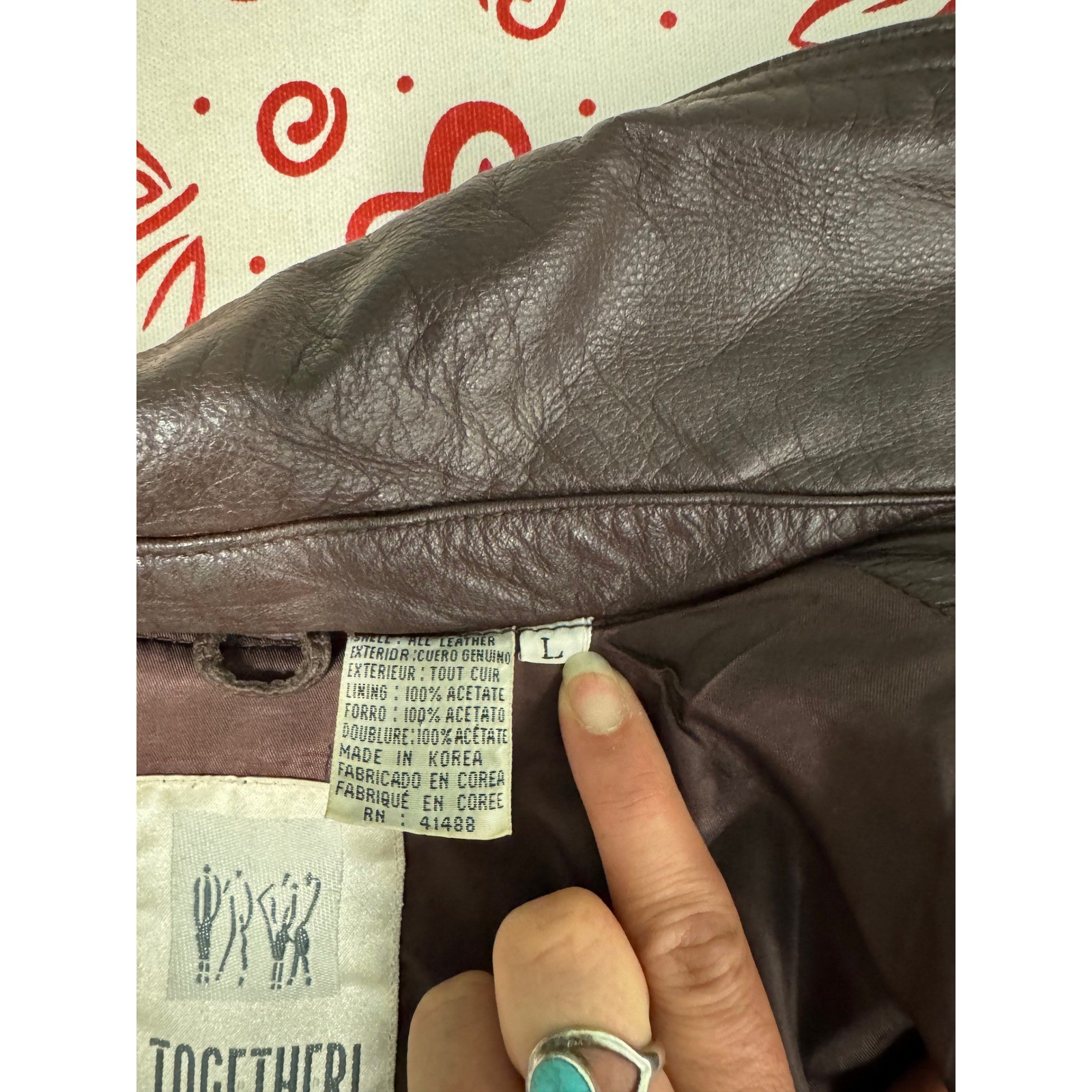 Together! Vintage Brown Leather Trench Coat Double Breasted Belted Jacket Large