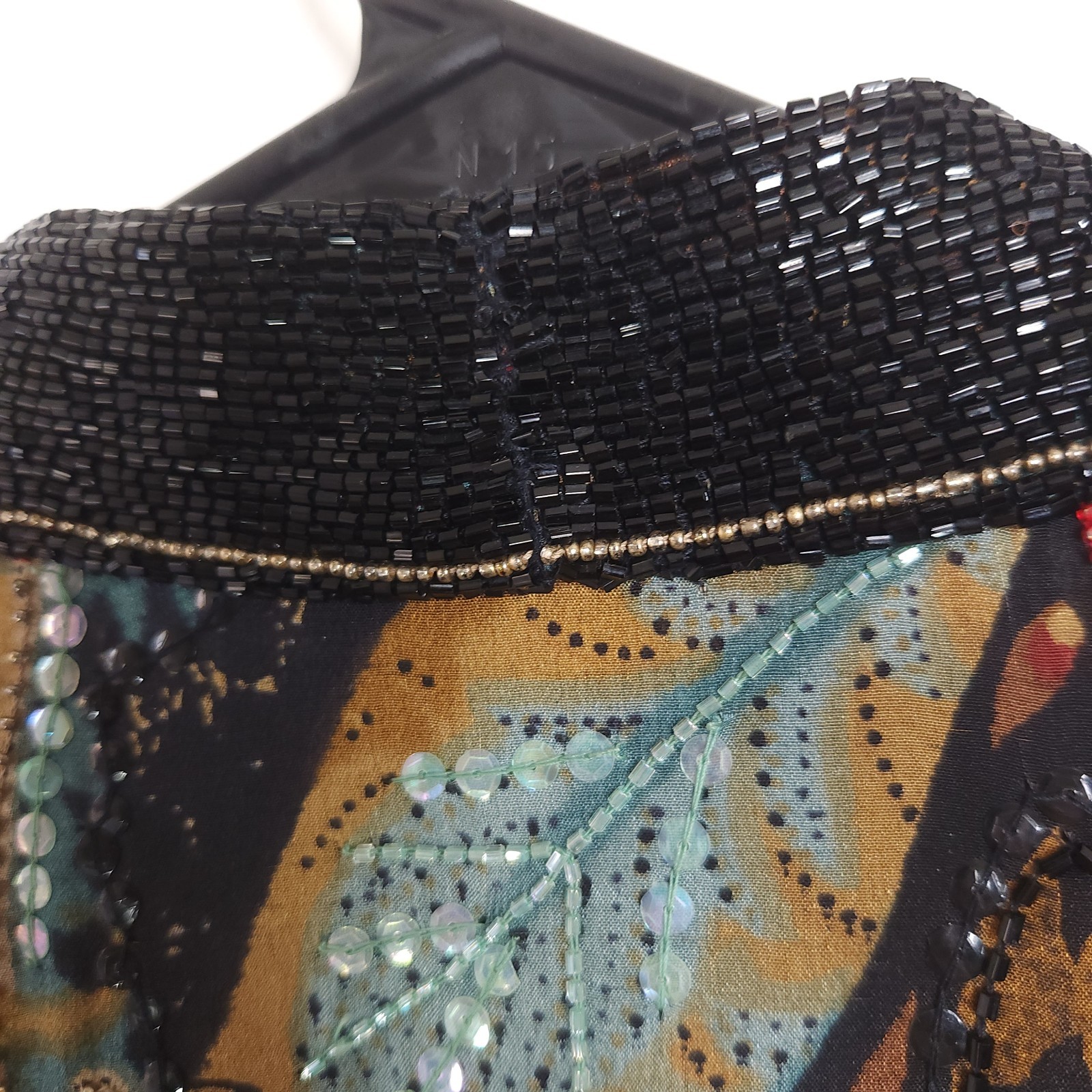 Vintage Judith Ann Creations Sequin Beaded Silk Jacket Floral Leaf Design
