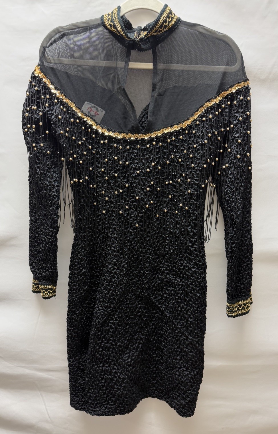 Vintage 4-U Stretch Dress XL Black Gold Beaded Made in New York USA