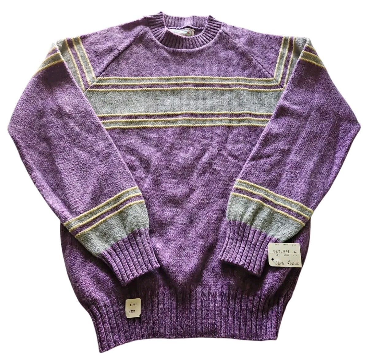 VTG NOS 70s Prego II Preppy Purple Shetland Wool Blend Pullover Sweater Large