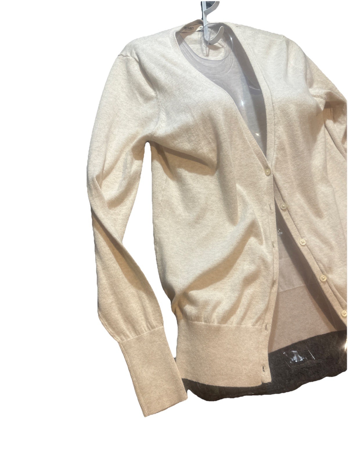 Vintage Old Navy Cardigan Sweater Top Y2K Womens M Beige Button Up Cottagecore