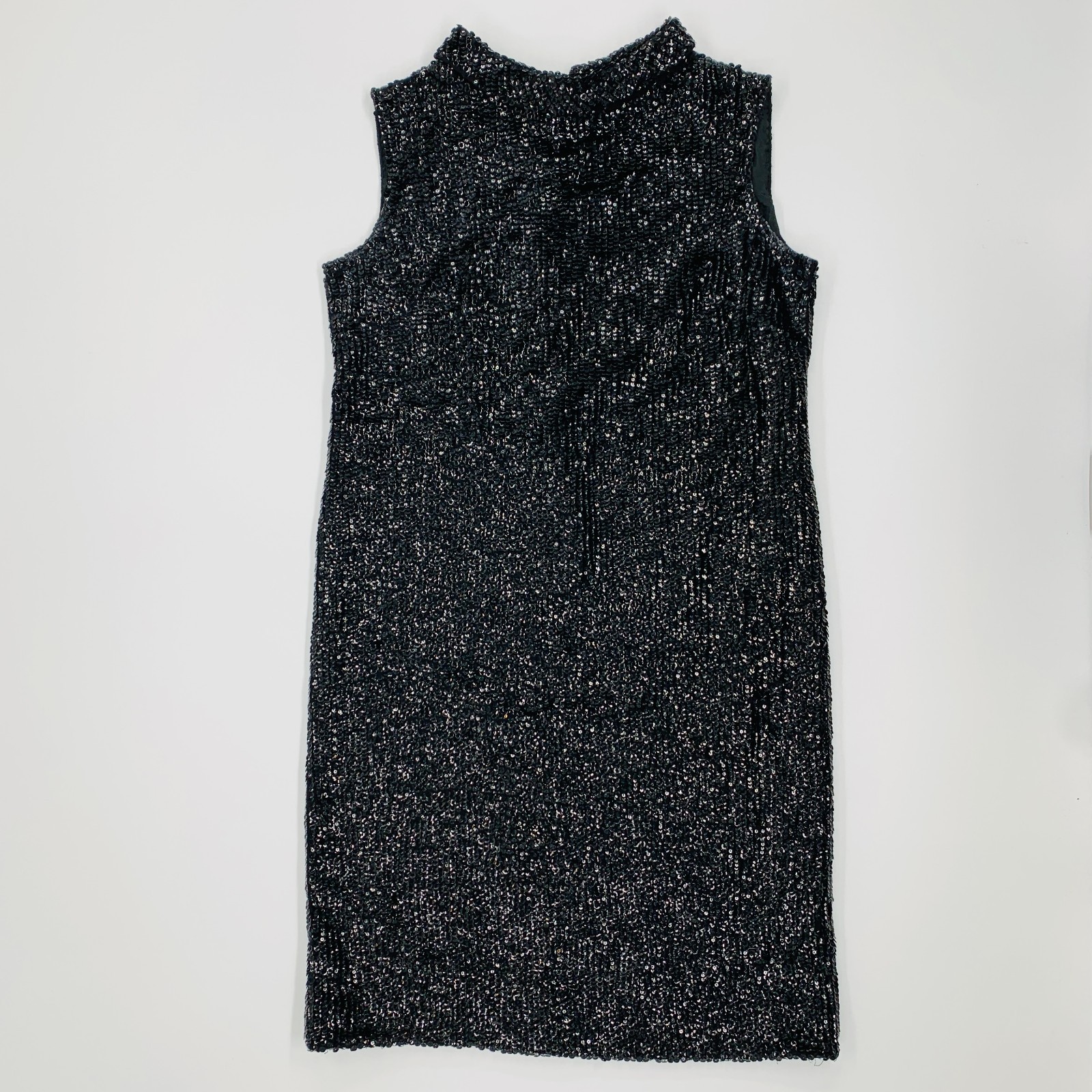 Vintage Valentina 60s Black Wool Sequin Sleeveless Shift Dress | Size L/XL
