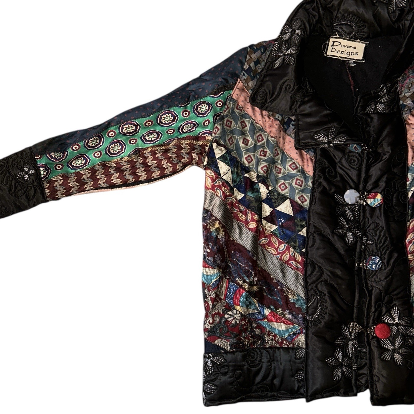 Vintage 80s Divine Designs Patchwork Art To Wear Lined Jacket Size 2XL Boho