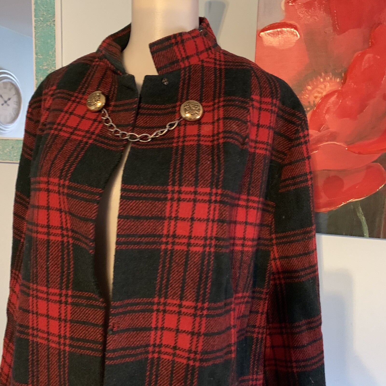 Mod Vintage Tartan Red Plaid Wool Queen Of Capes Country Place Jacket Shawl