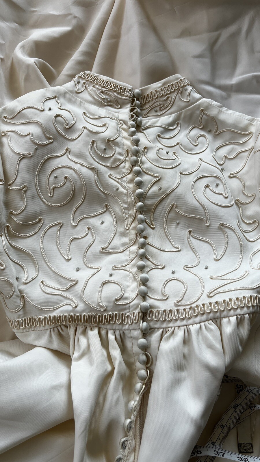 Vintage 1960s Bridal Originals Mod Mandarin Collar Wedding Dress Gown Train S/M