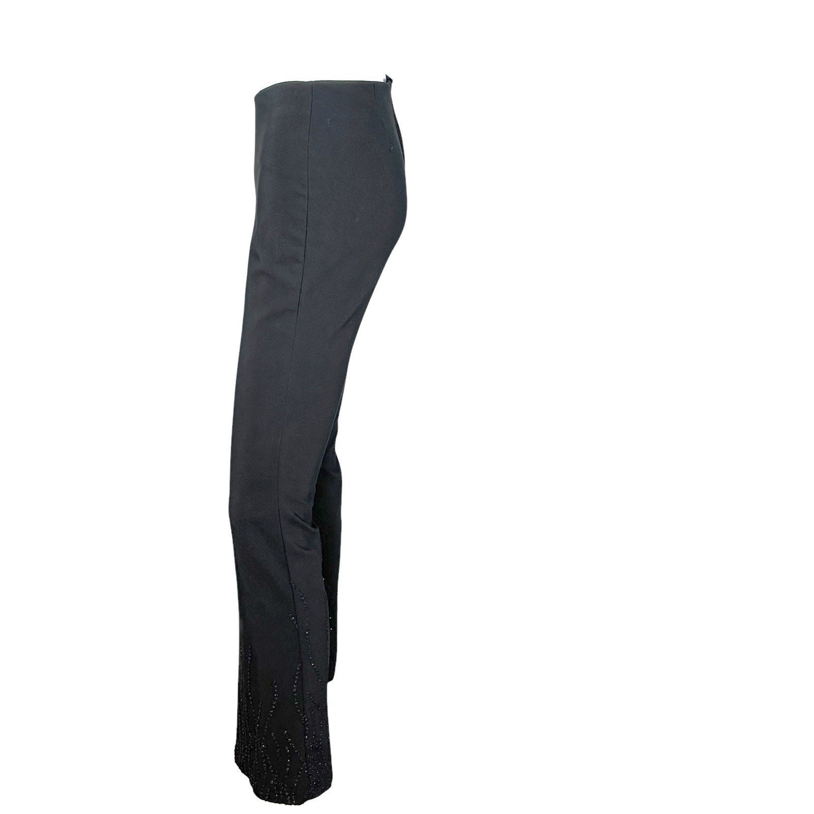 90s Y2K VTG Pants Flare Low Rise Back Zip Beaded Black Fairy Grunge Size XS