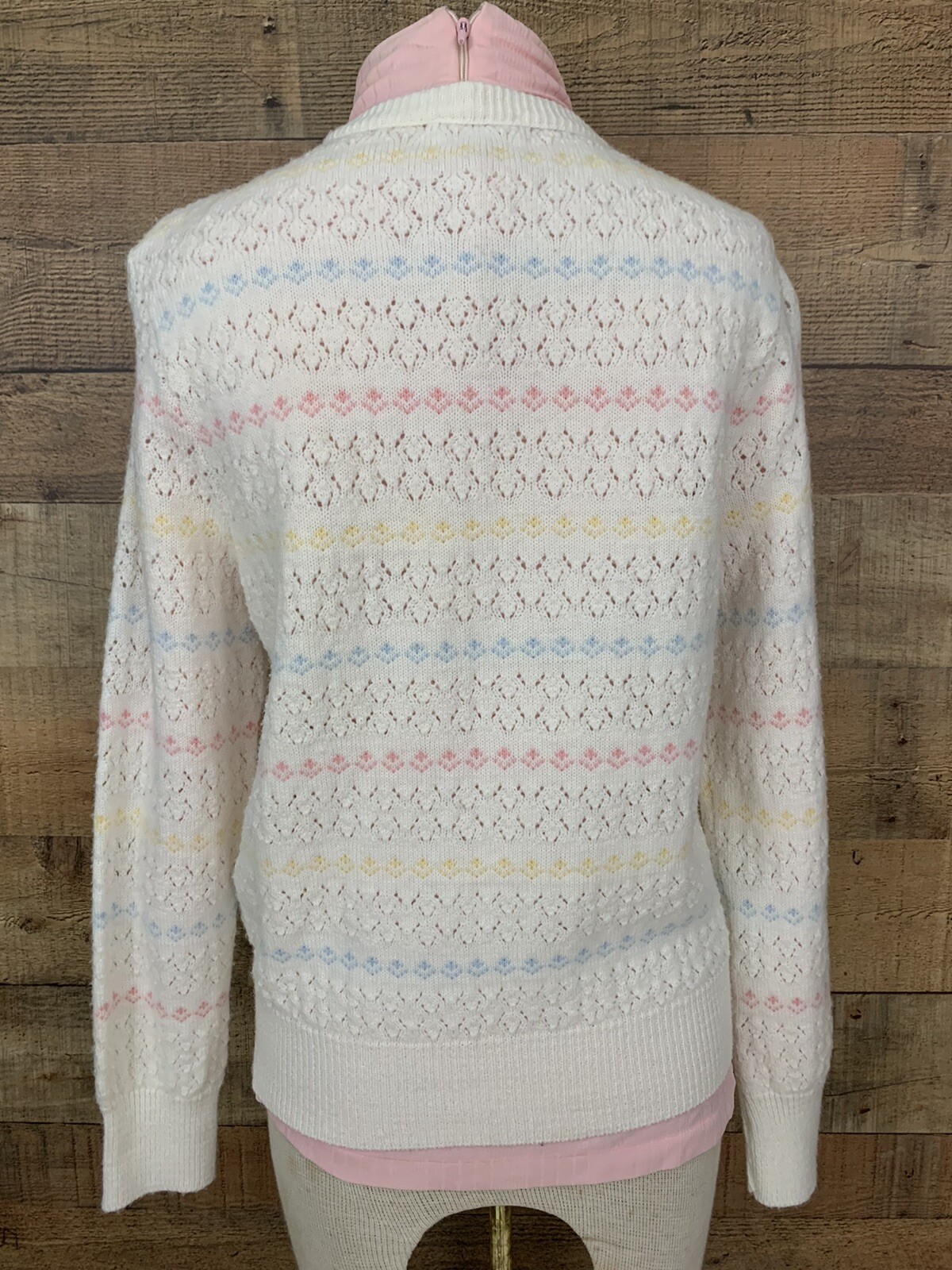 Vintage 1960’s Pastel Striped Knit Cardigan Sweater Size M