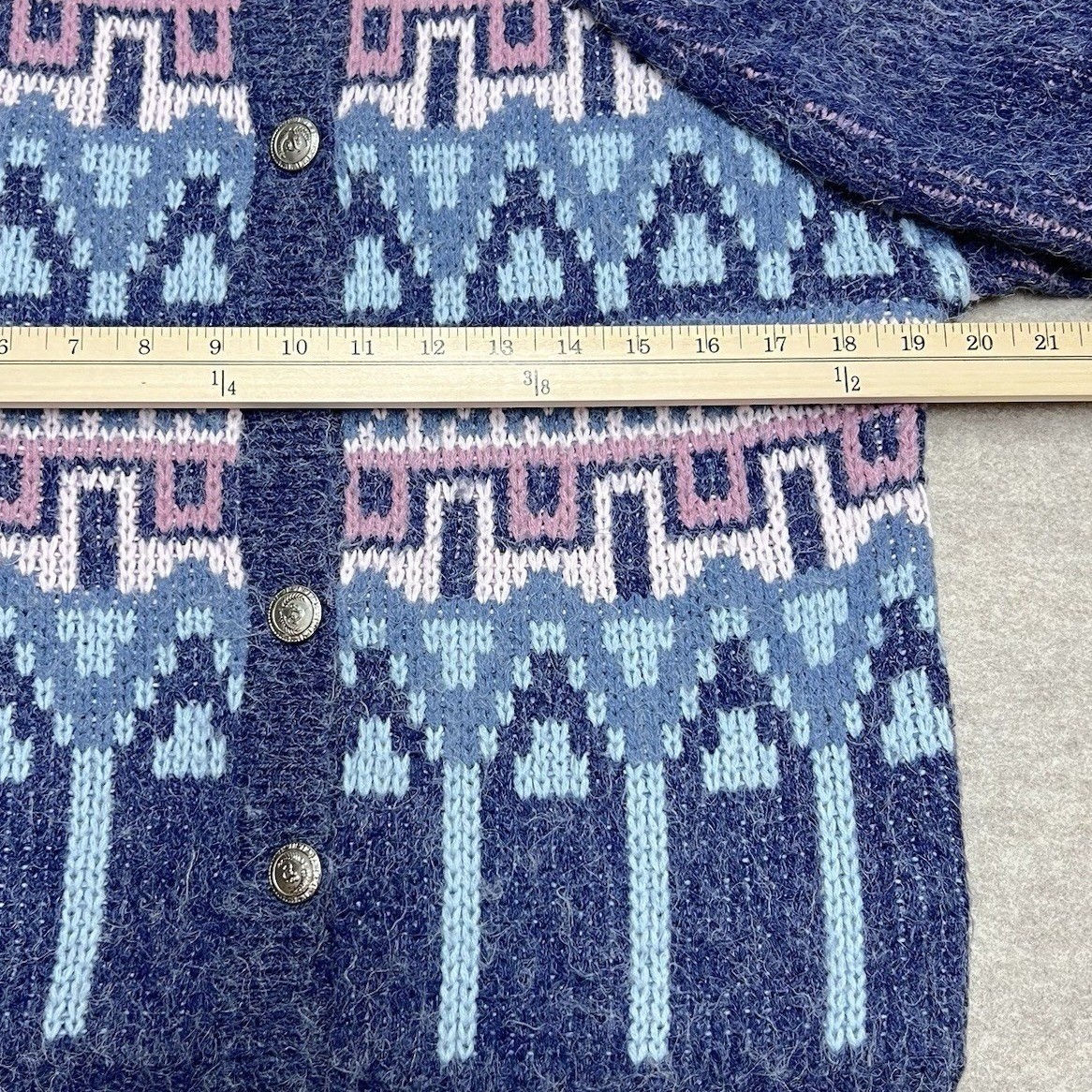 Paris Sport Club Universal Vintage Blue Fair Isle Fuzzy Knit Cardigan Sweater S