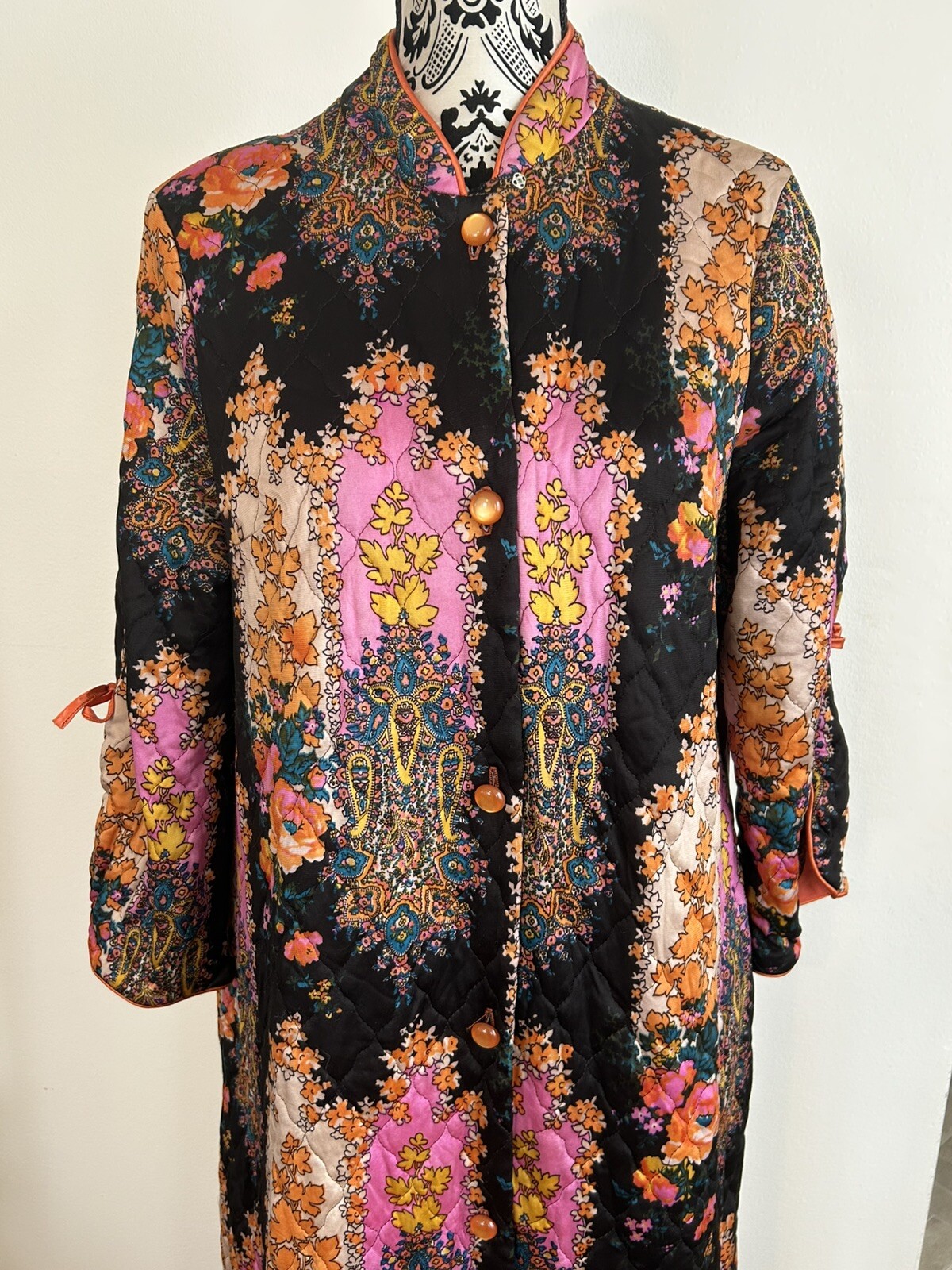 Vintage Cozy Creation Housedress Med Tall Crepe Long Sleeve Paisley 60s