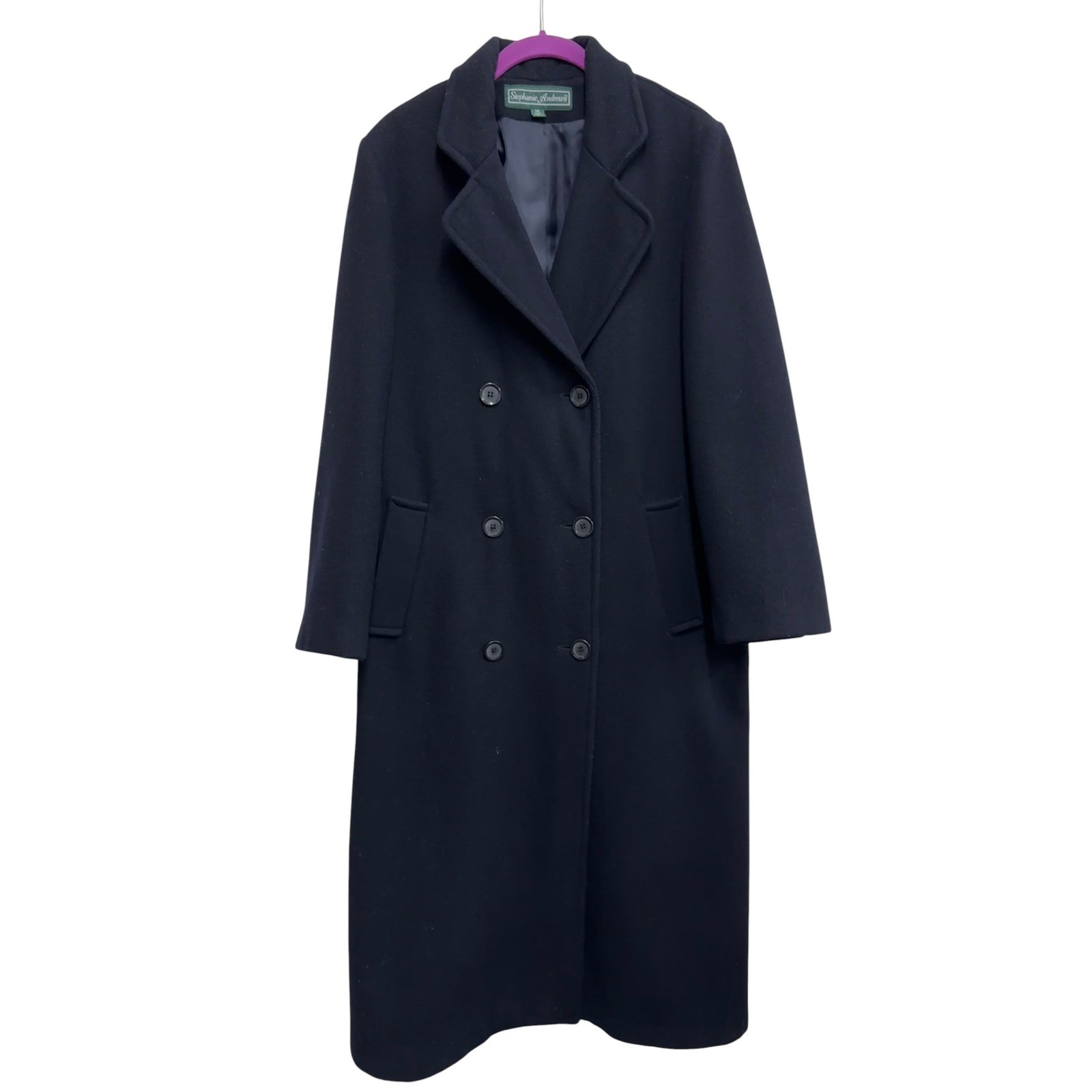 Vintage Stephanie Andrews 100% Wool Long Navy Coat 14 Double Breasted
