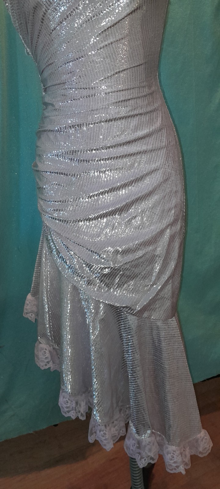 Vtg 1970s 80s Disco Silver pink One Shoulder NEW LEAF samir Party Club Dress XS