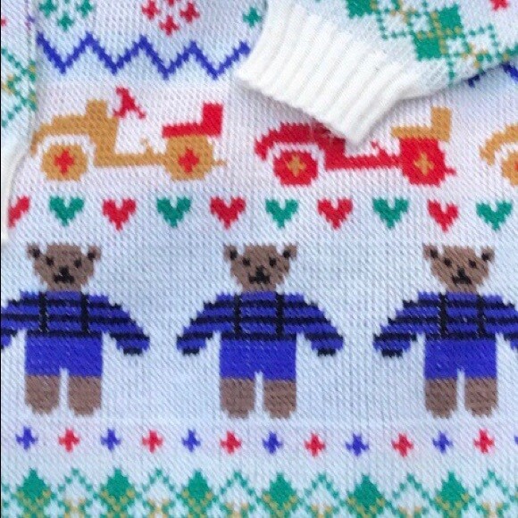 Vintage Gino Calini Long Acrylic Wool Sweater with Teddy Bears and Trains