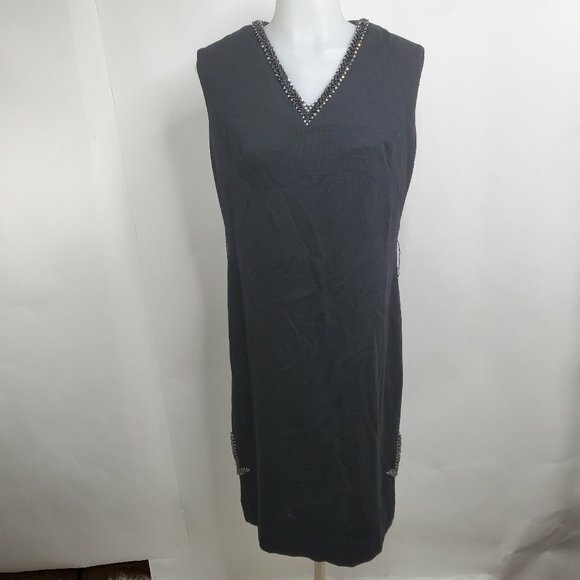 Van Tiel Dress 6 8 Vintage Double Knit Holland Wool Beaded Sheath Sleeveless 60s