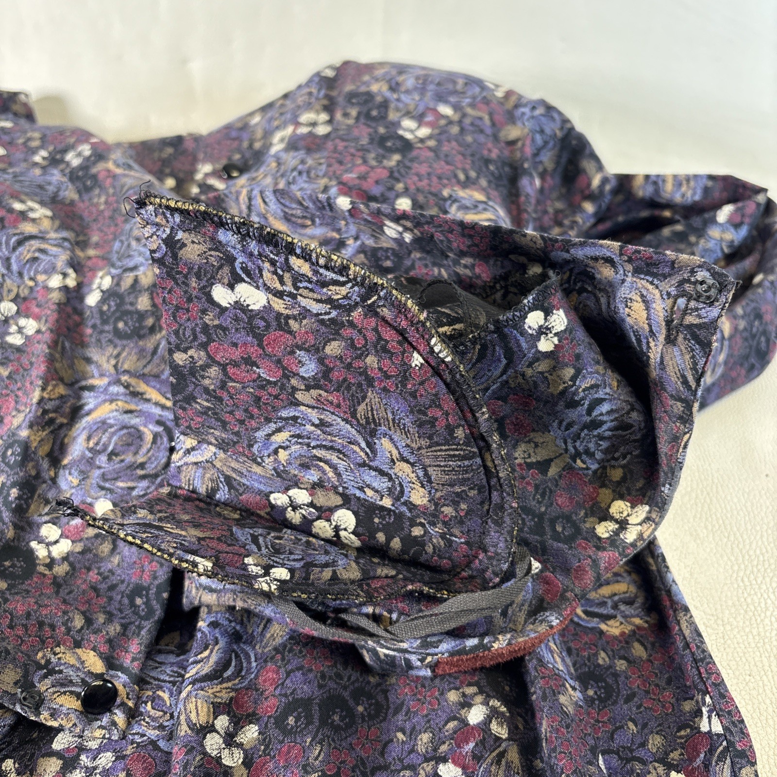 VTG 80s Secretary Dress Rayon Paisley Midi High Neck Long Sleeve Patty O’Neil