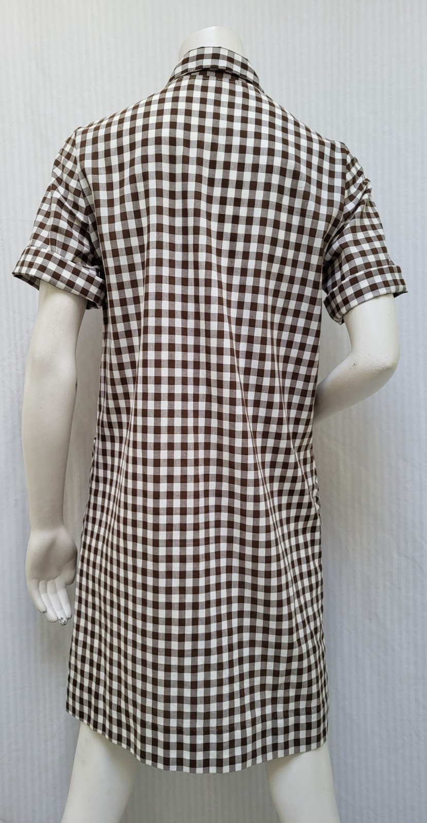 Vintage 1950/60s Brown Check Zip Front Collared Dress – Size M -EUC