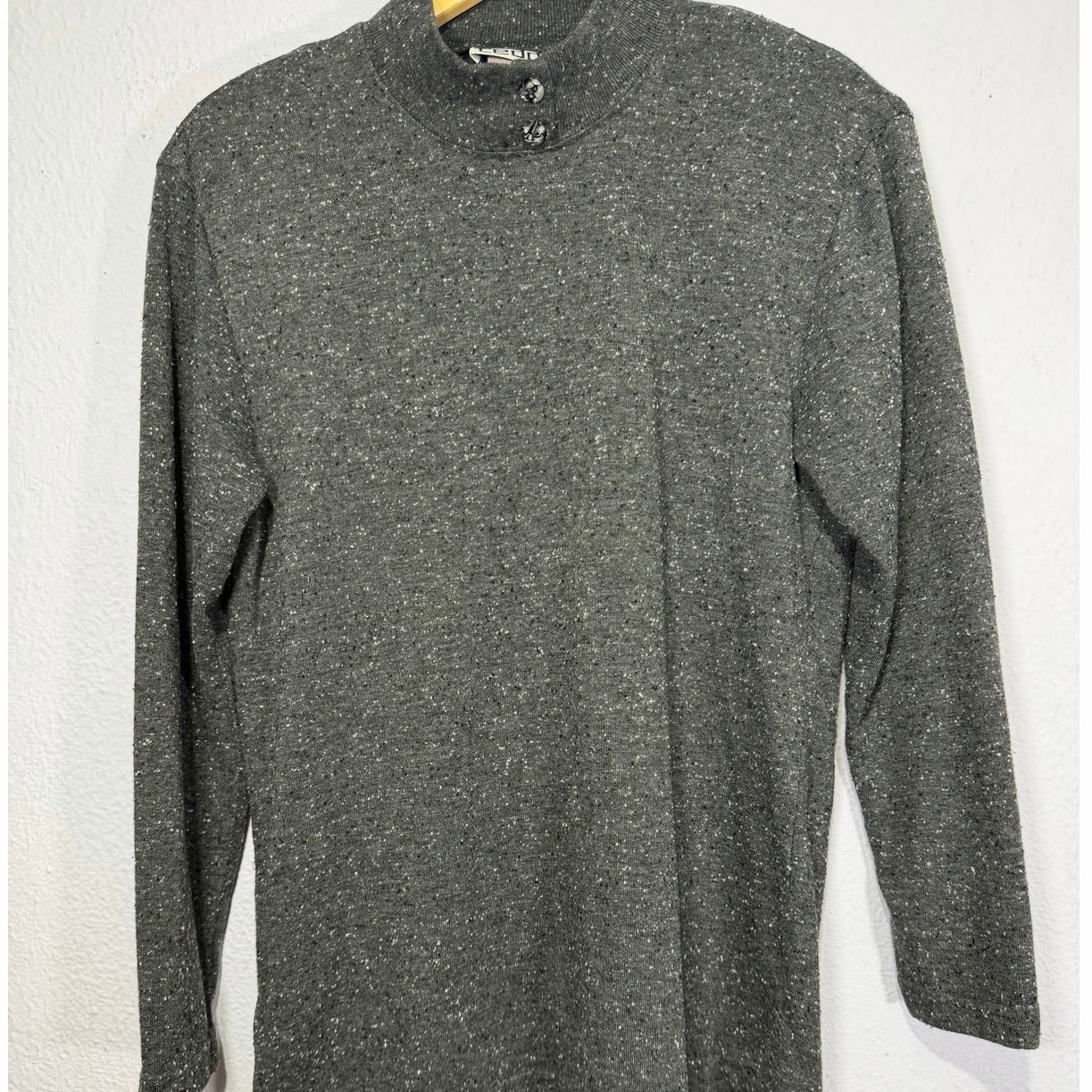 Vintage Teddi Mock Neck Top Womens Gray Speckled Minimalist M/L Grunge Soft Girl