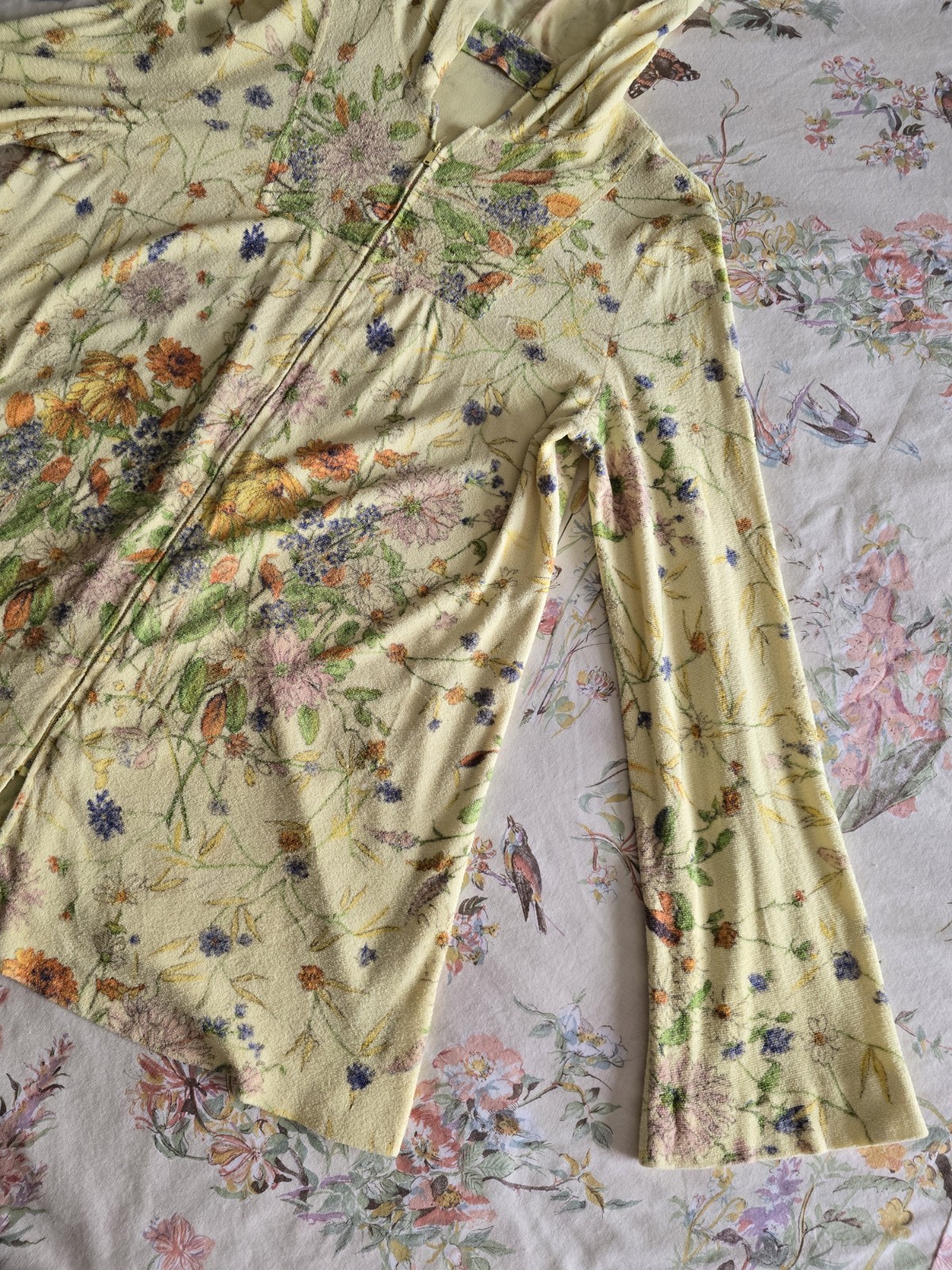 Vintage 60s 70s Floral Terry Cloth Zip Up Hoodie Talon Zipper Womens Med/large