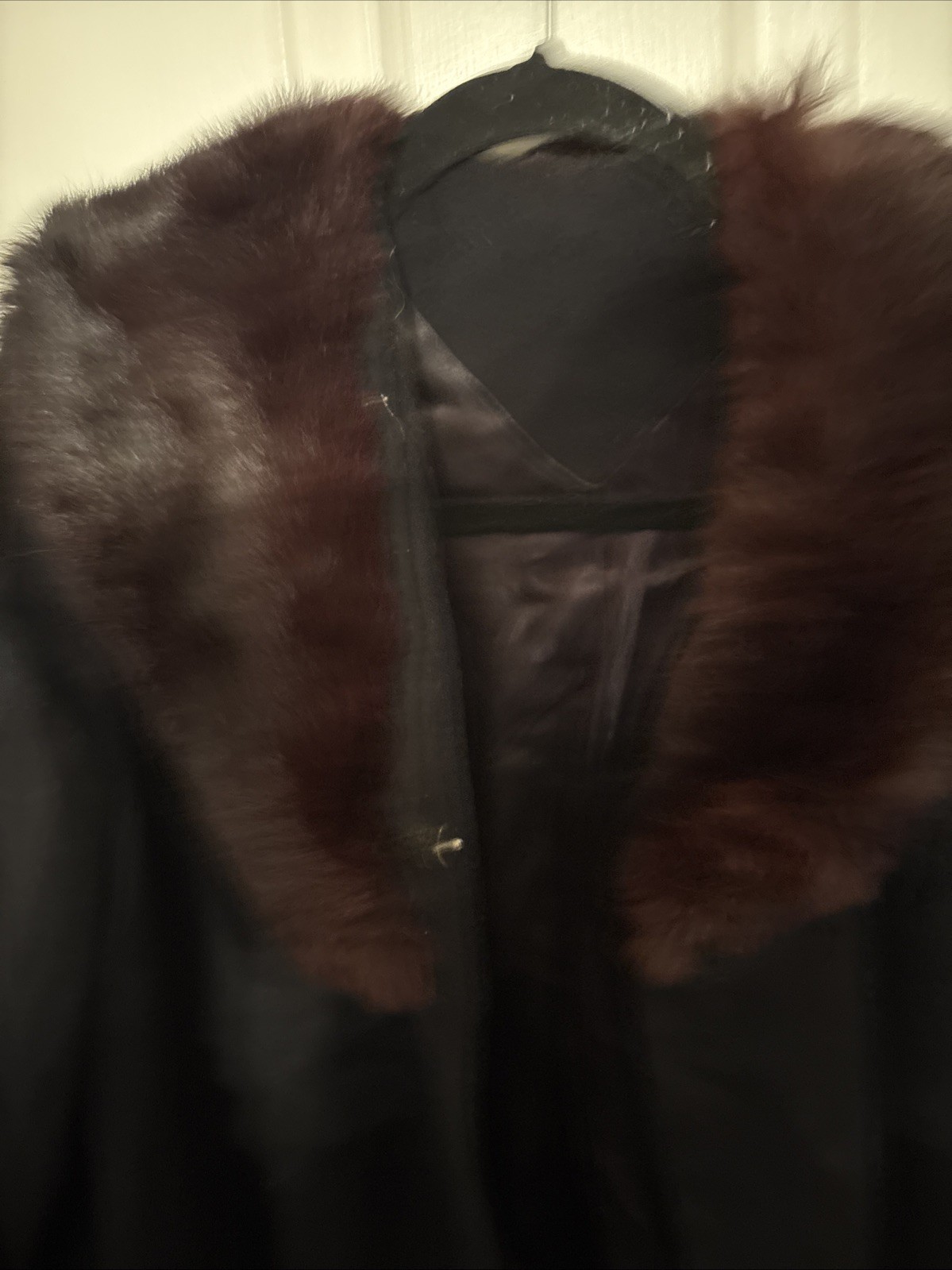 Vintage 100% Black Wool Coat With Brown Real Fur Collar Women’s Sz M/L