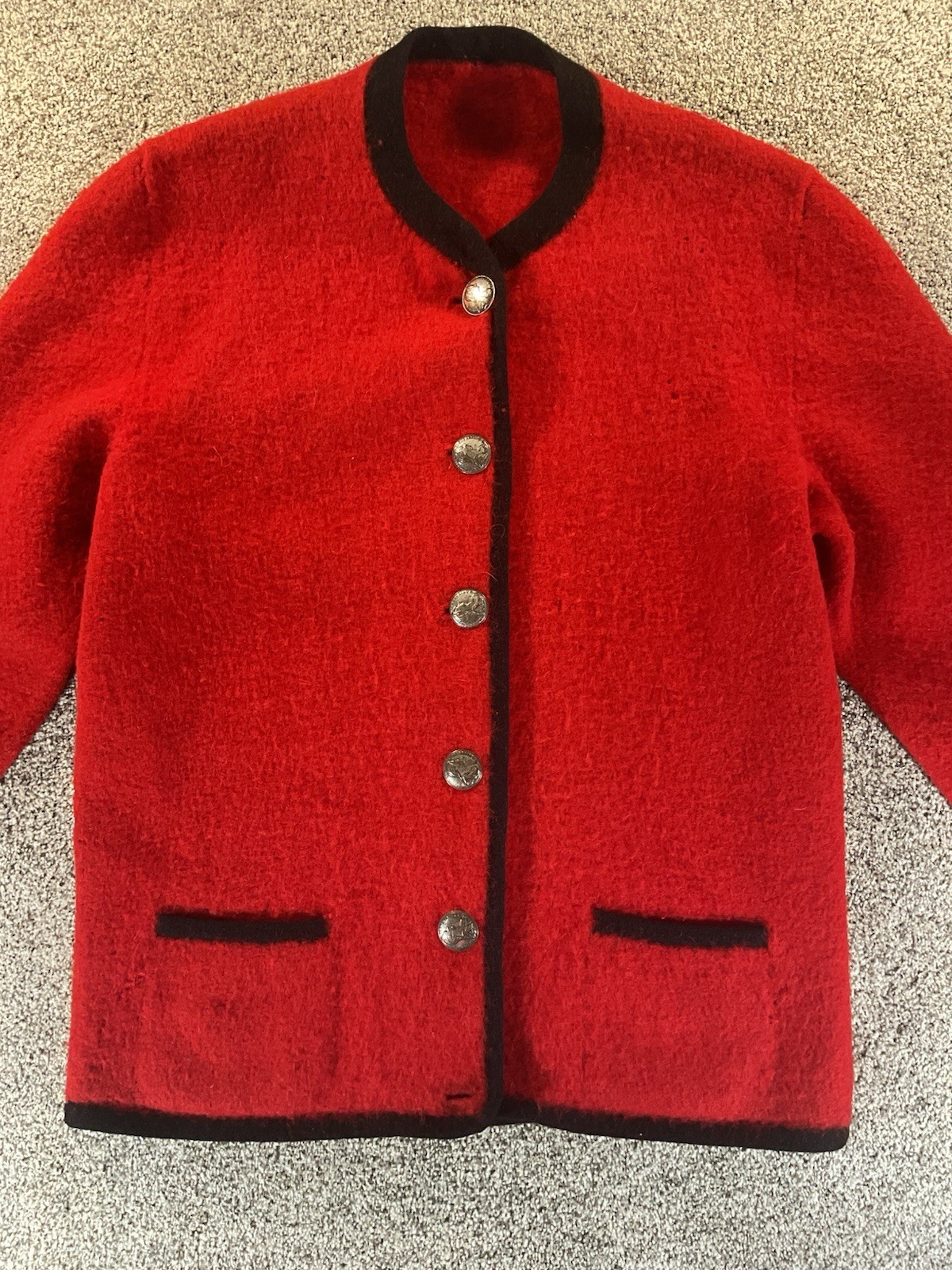 Dachstein Walk-Janker Loden Wool Jacket Red Black Vintage