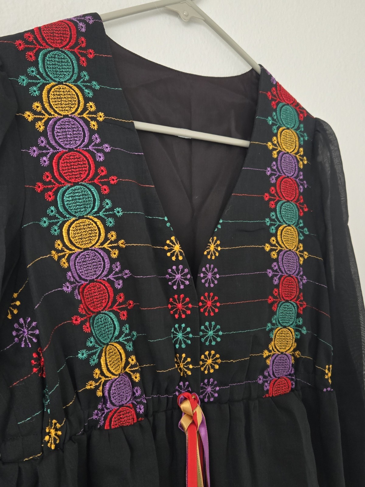 Vintage 1970s Young Edwardian by Arpeja Embroidered Black Dress