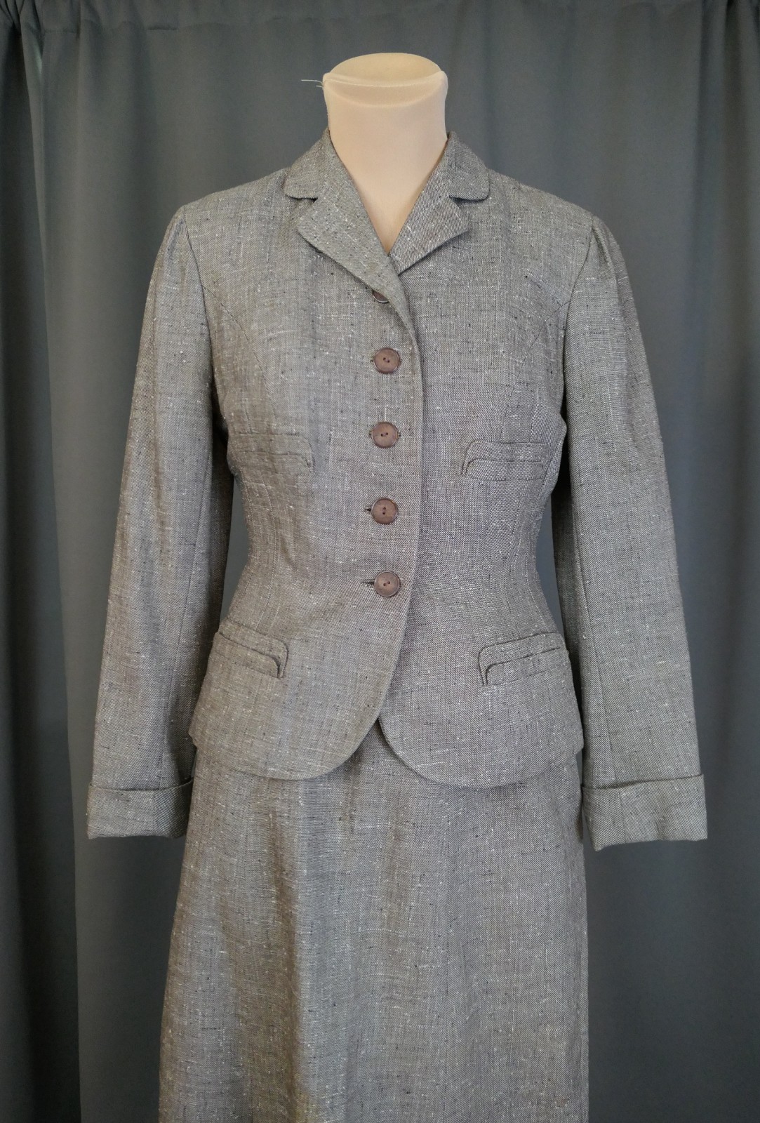 Vintage 1950s Tailored Brown Suit Jacket, 33 bust Junior Size, + damaged skirt
