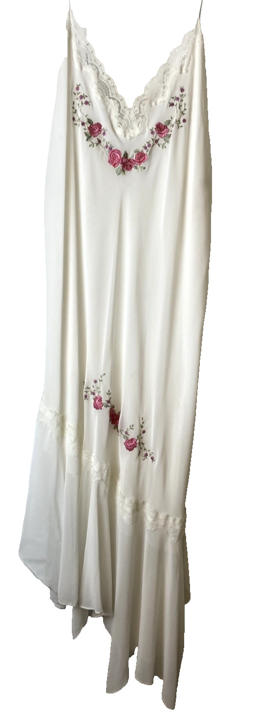 VTG California Dynasty Ivory Nightgown Lace Embroidered Rose Bridal Honeymoon XL