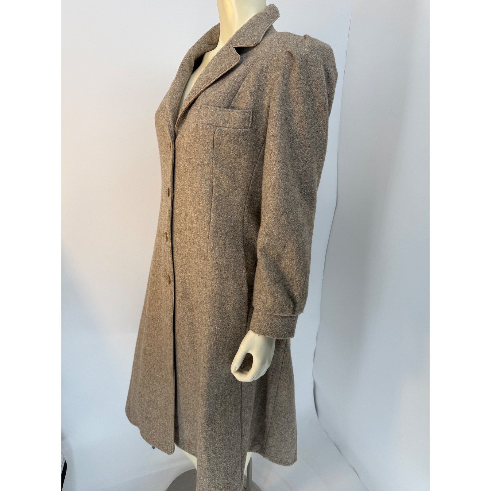 Vintage 1970s ILGWU Wool Princess Coat Taupe Midi Union Made USA Womens M