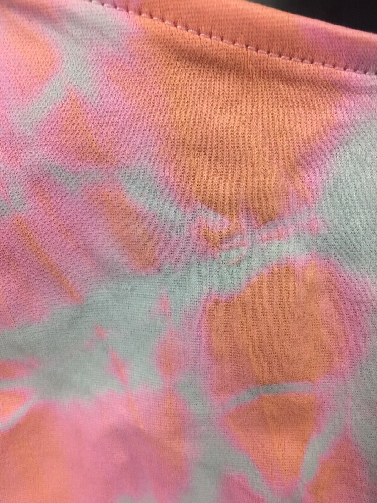 Vintage 80s 90s Neon Tie Dye Bandeau Bikini Top Bottom SET Pink Orange USA Retro