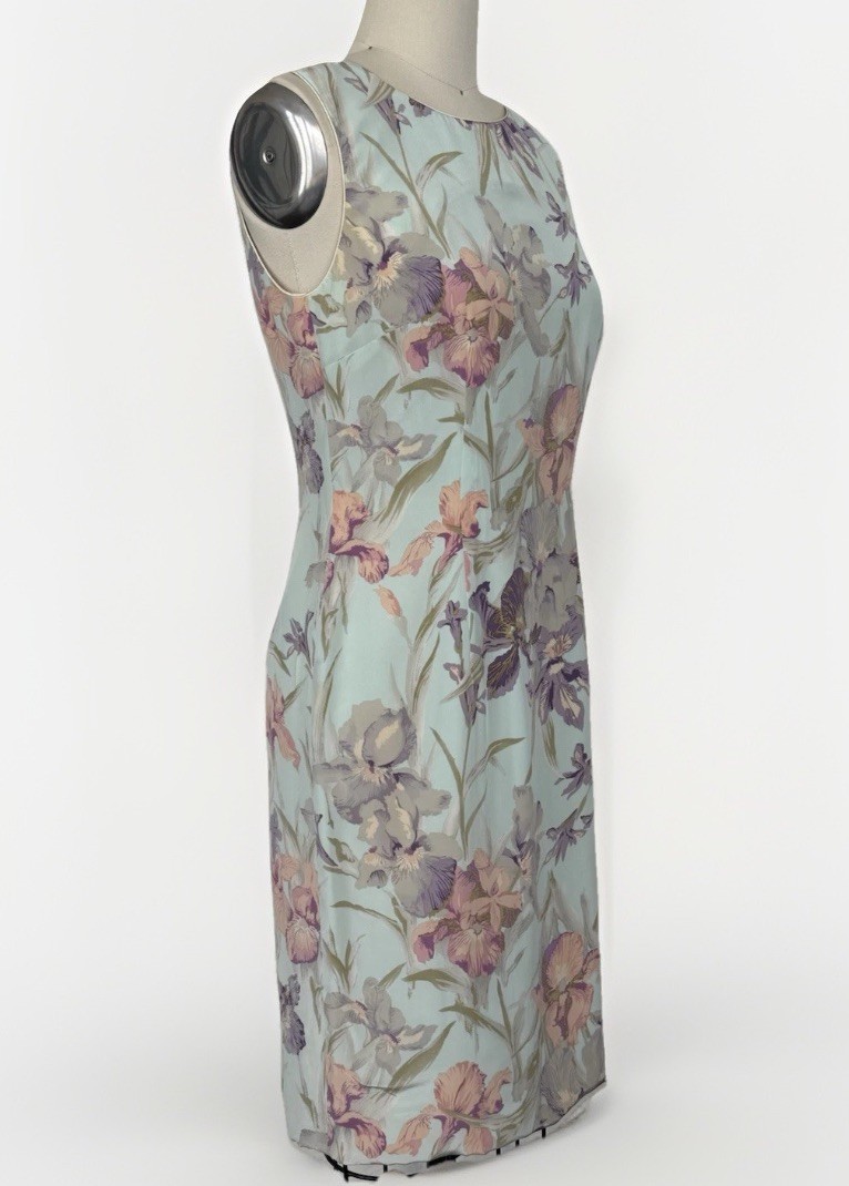 VTG Women’s Sz 6 100% Silk Floral Sheath Lined Dress Pastel Iris Print Y2K EVC