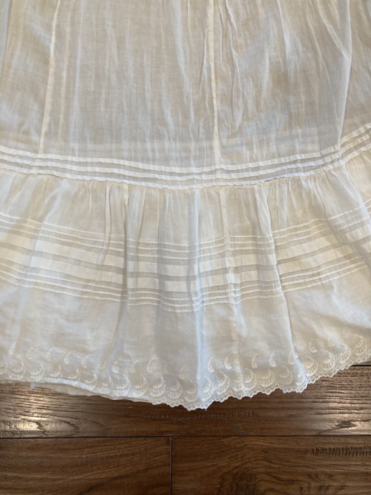 Antique Victorian lawn dress, lace, pin tucks, double tiered skirt XS as is