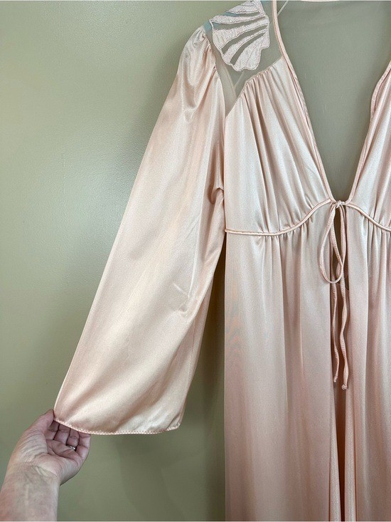 Vintage Maidenform Peach Satin Shell Applique Peignoir Robe Mermaidcore S 80s
