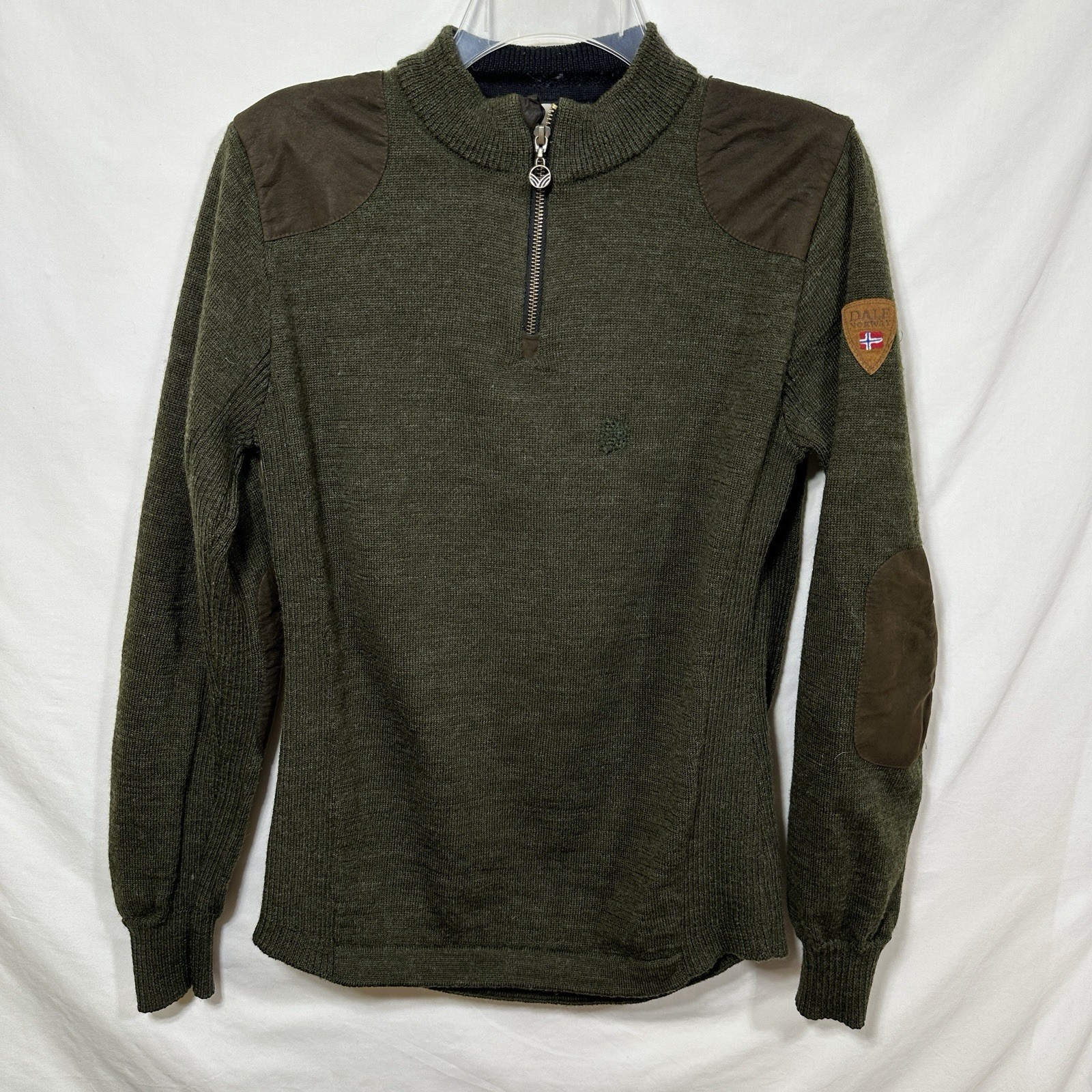 Vintage Dale of Norway Large Women’s 1/4 Zip Wool Sweater w/Elbow Patches Green