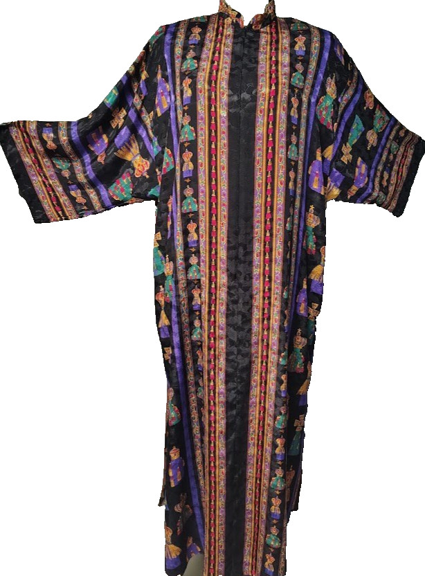 Rare Vintage 80s Ruth Norman CAFTAN MAXI DRESS Geometric Crown USA MADE L