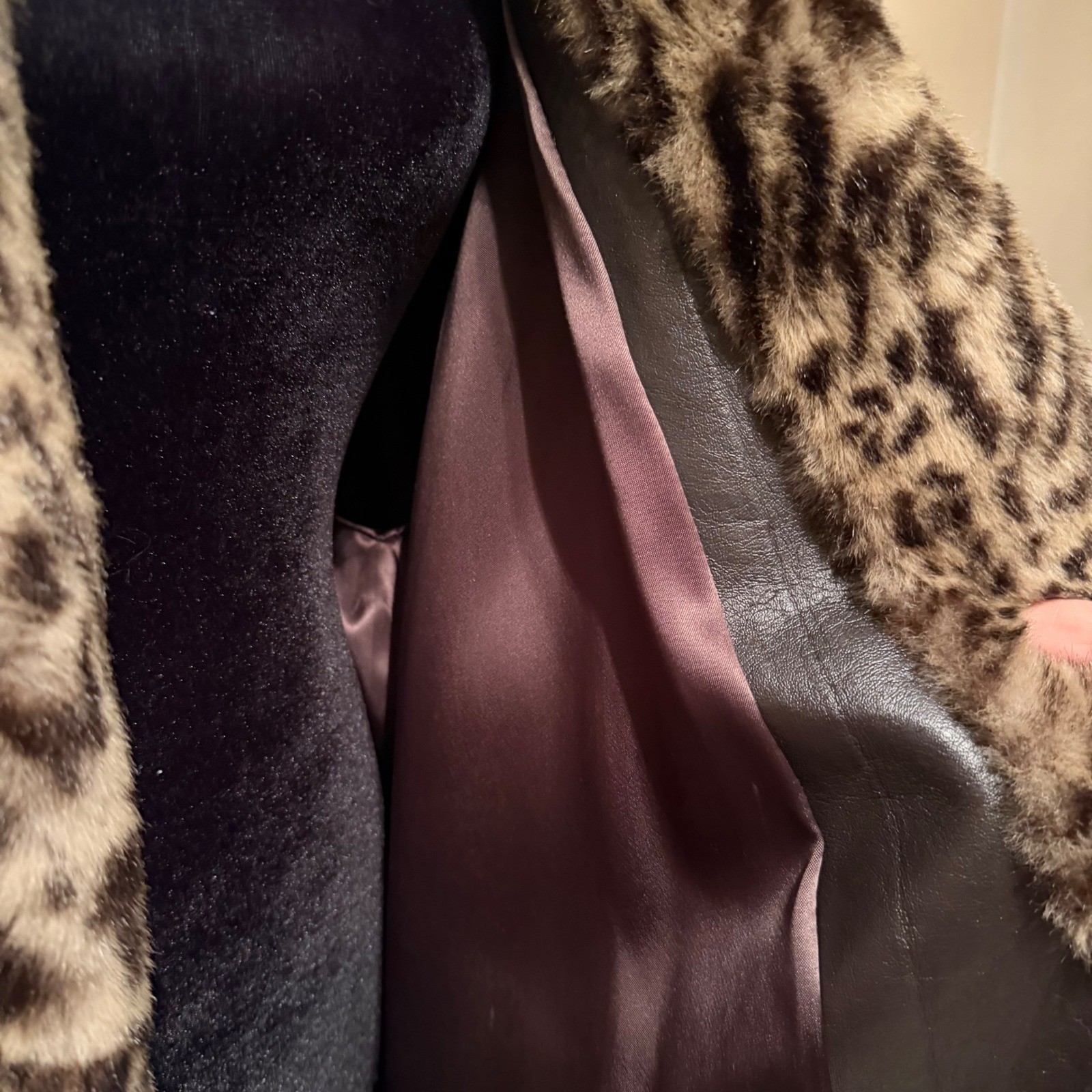 Miss Jackson’s Vintage Leopard Faux Fur Maxi Coat Animal Print Shawl Collar L