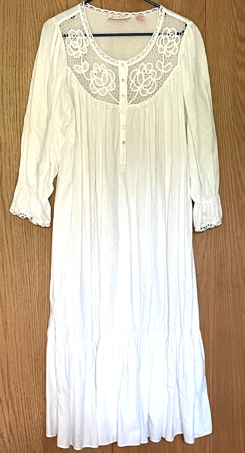 VTG Vandemere Nightgown White Lace Trim SZ M Cottagecore Coquette Victorian