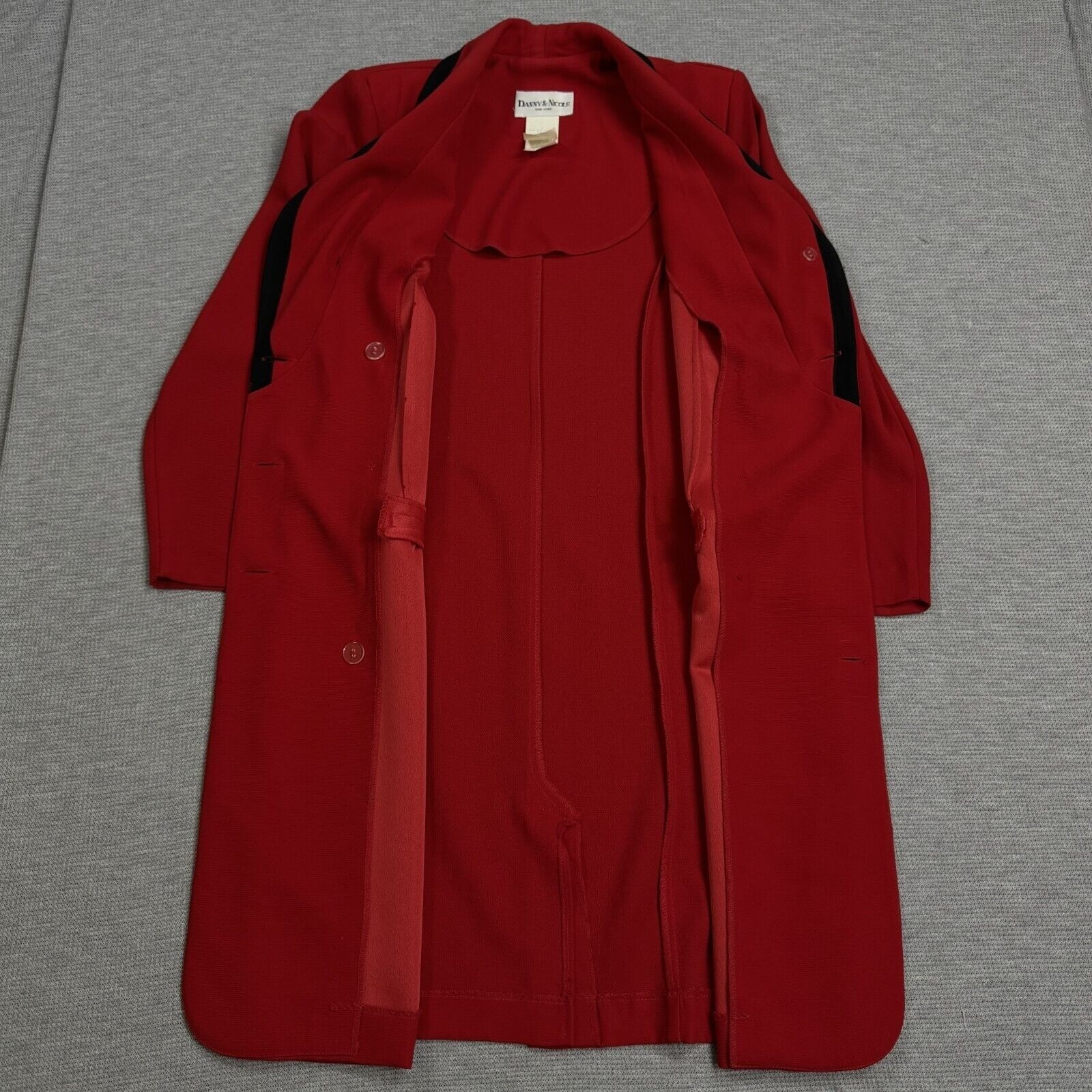 Vintage Danny Nicole Double Breasted Dress Coat Womens Sz 8 Red Padded Shoulders
