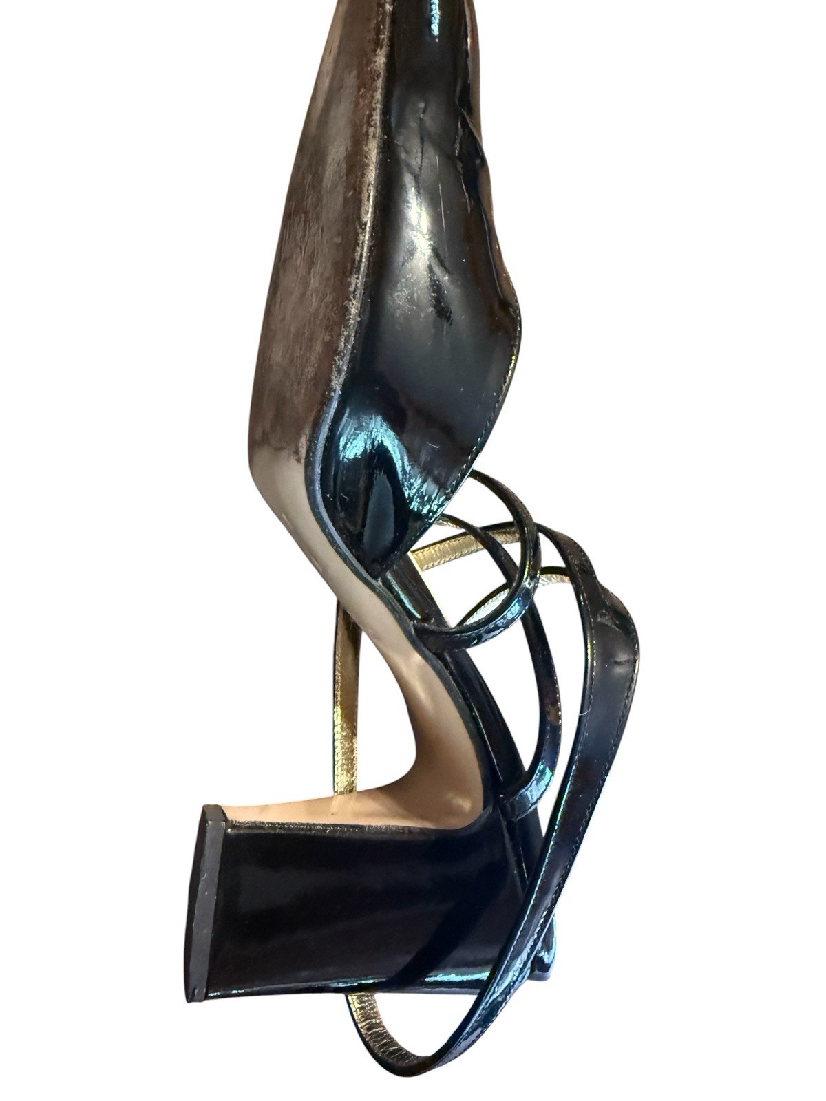 Walter Steiger Vintage Black Patent Leather Strappy Heels Size 8 Hand Made