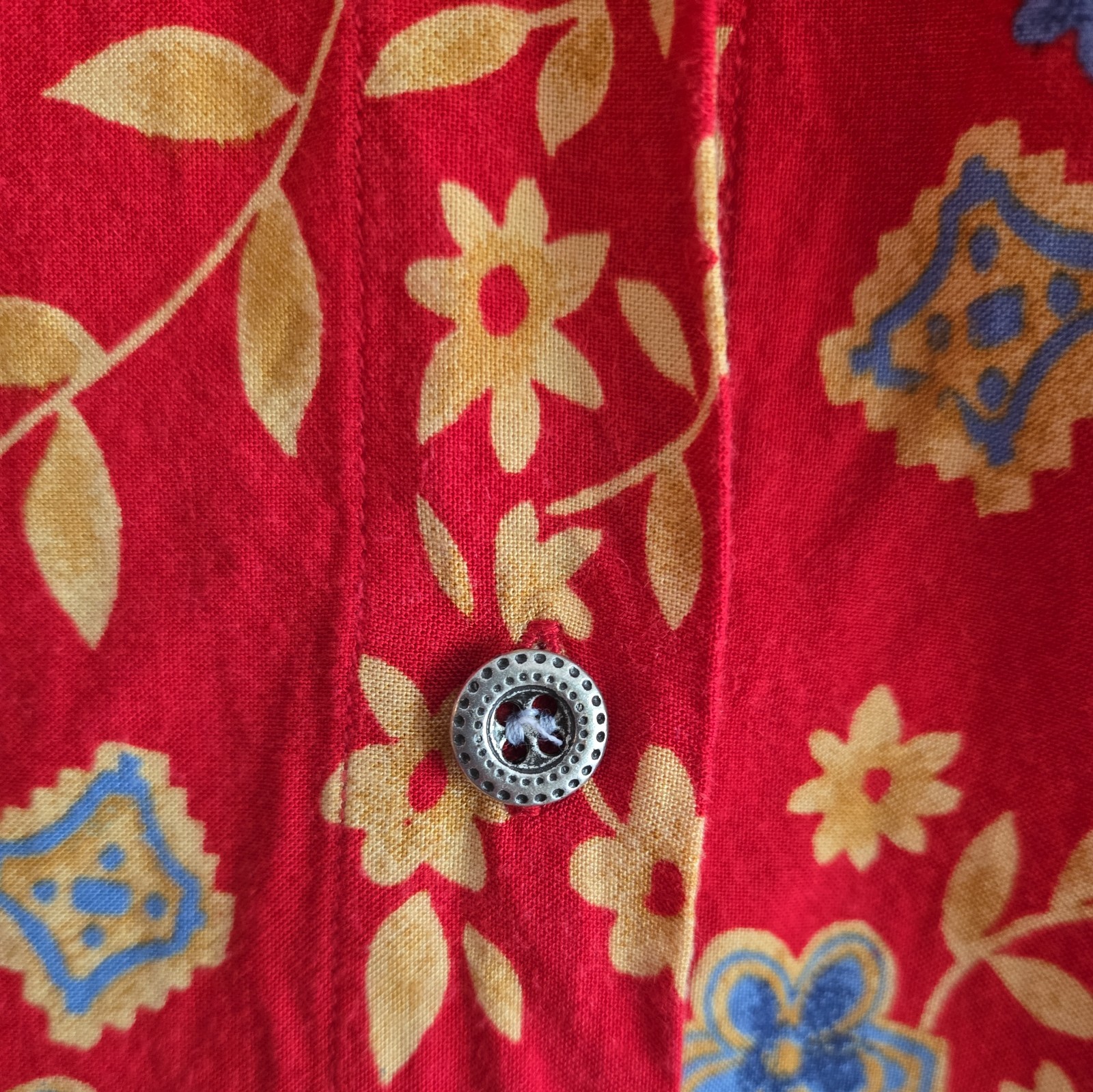 Vtg New Look Button Up Blouse Short Sleeve Shirt Womens Paisley Large Rayon Red