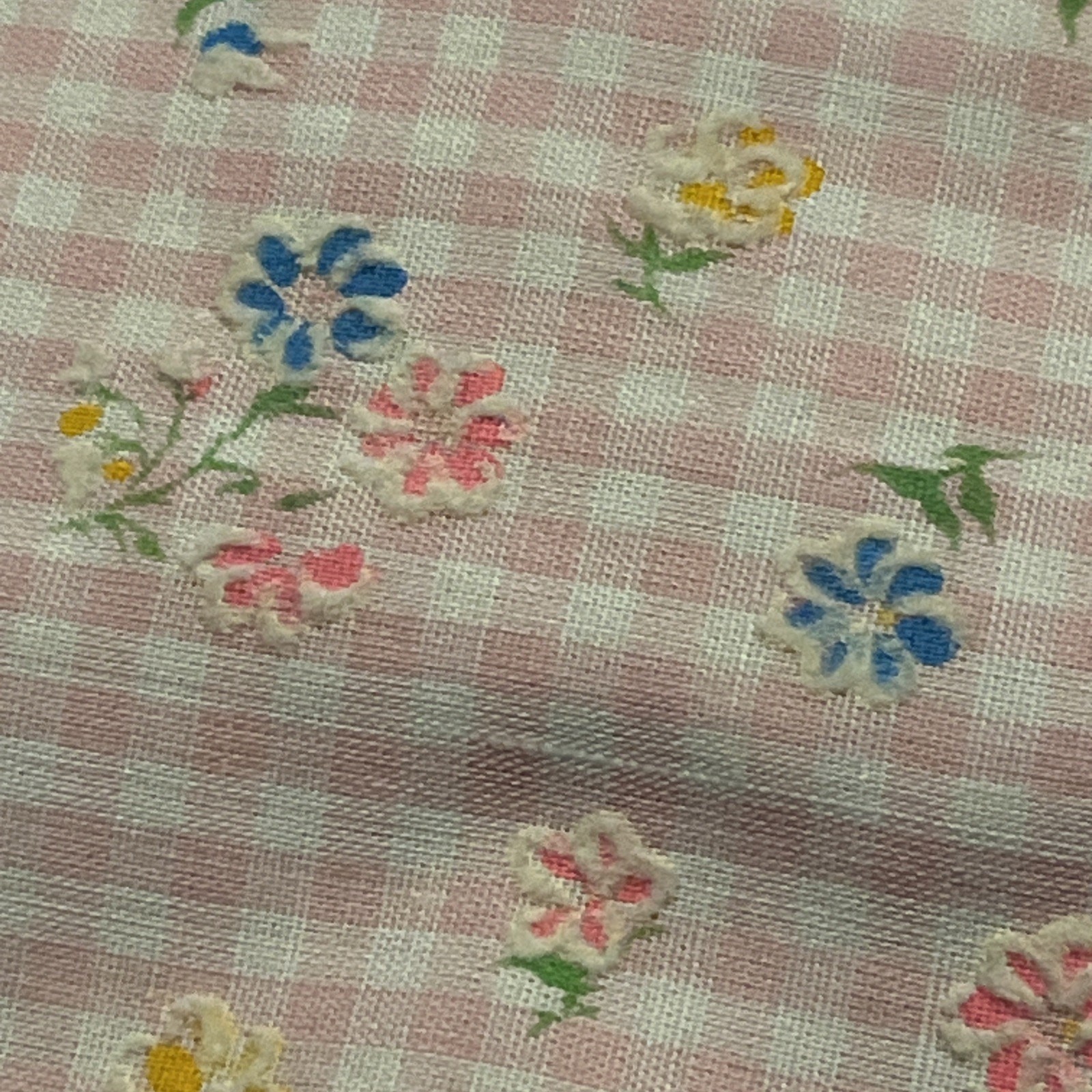 1960s Nightgown Pink Checkered Fabric w Small Flowers Prairie Gramacore Cottage
