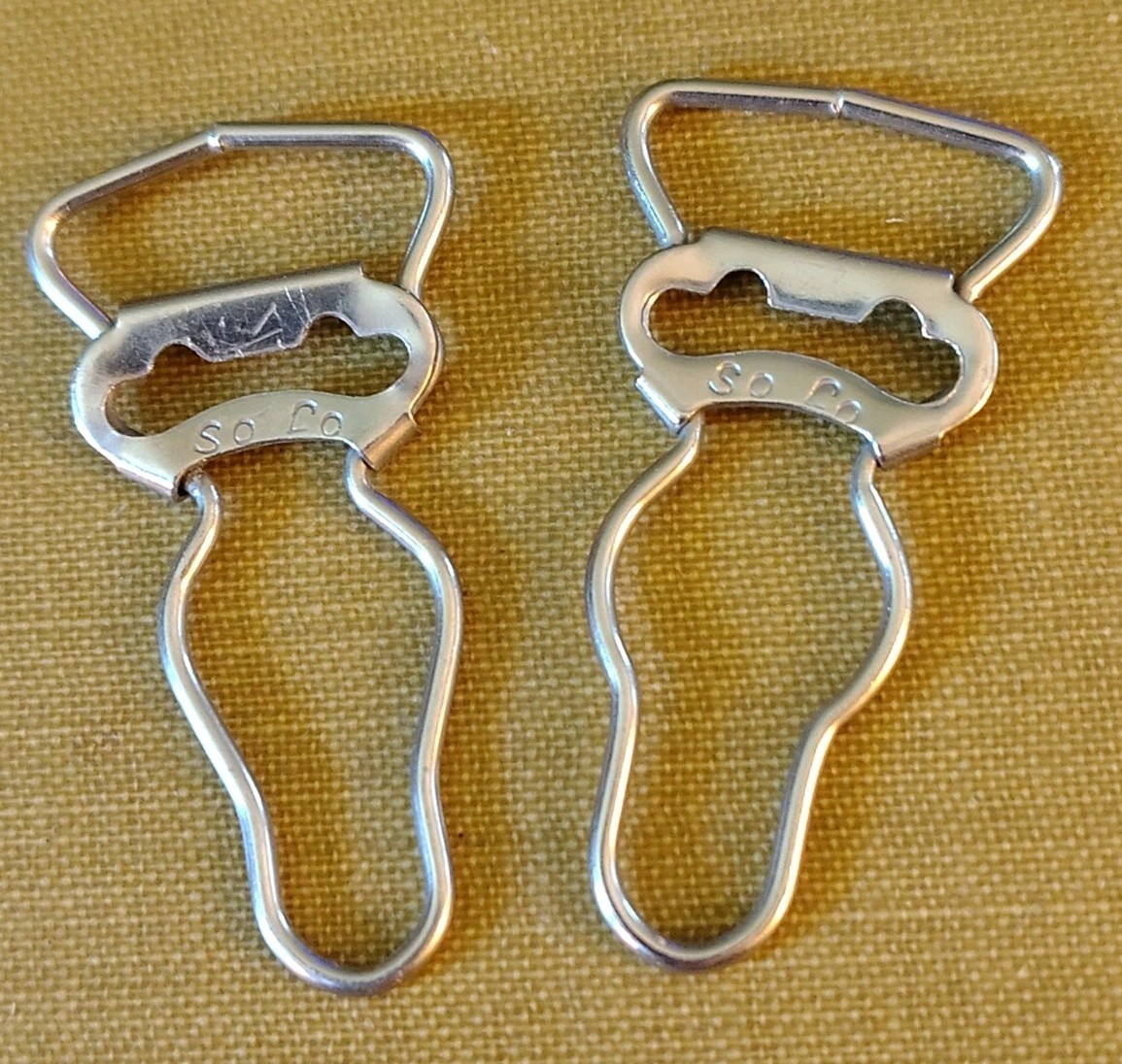 2 Vintage SO LO Metal Garter Hose Stocking Clips