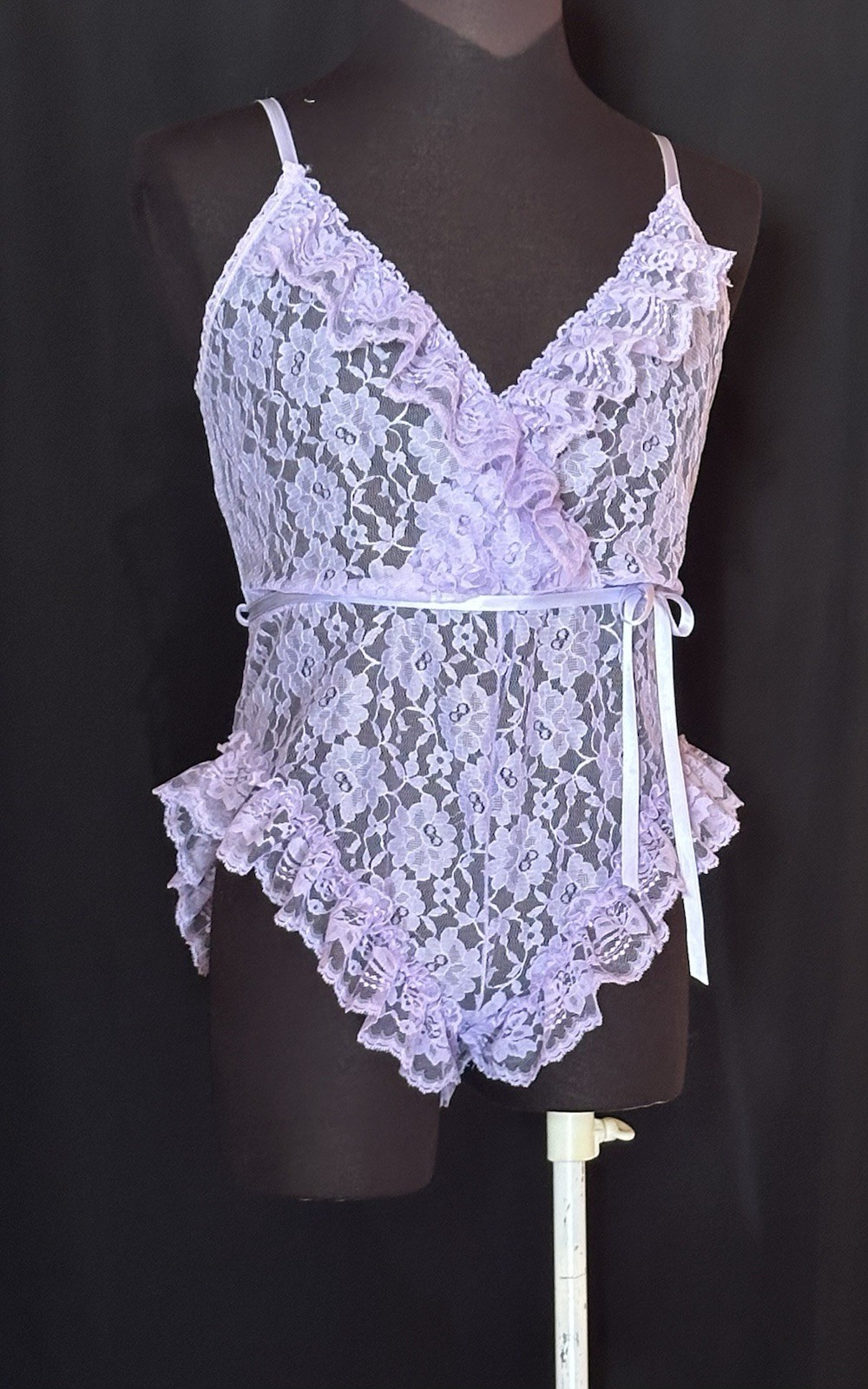 Vintage Val Mode Lavender Lace Teddy Romper Bodysuit USA Made Size Small